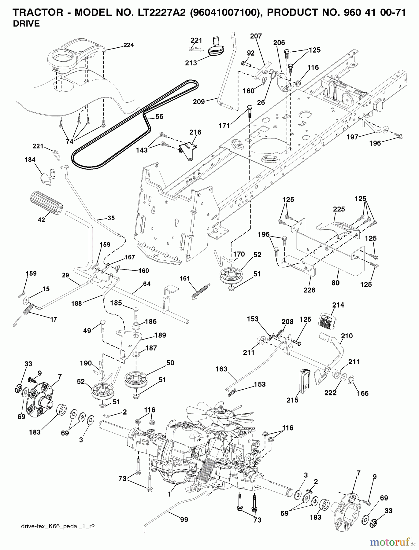  Jonsered Rasen  und Garten Traktoren LT2227 A2 (96041007100) - Jonsered Lawn & Garden Tractor (2008-02) DRIVE