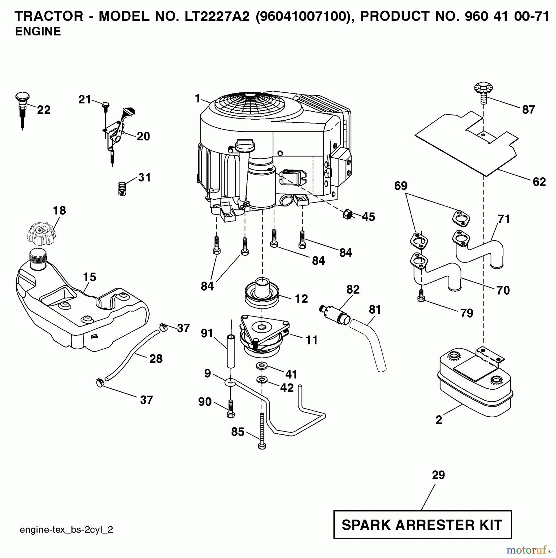  Jonsered Rasen  und Garten Traktoren LT2227 A2 (96041007100) - Jonsered Lawn & Garden Tractor (2008-02) ENGINE