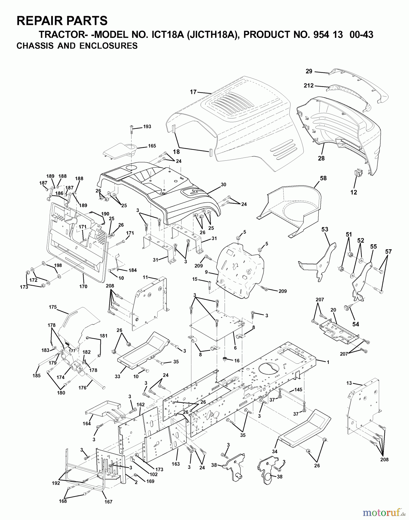  Jonsered Rasen  und Garten Traktoren ICT18A (JICTH18A, 954130043) - Jonsered Lawn & Garden Tractor (2000-03) CHASSIS ENCLOSURES