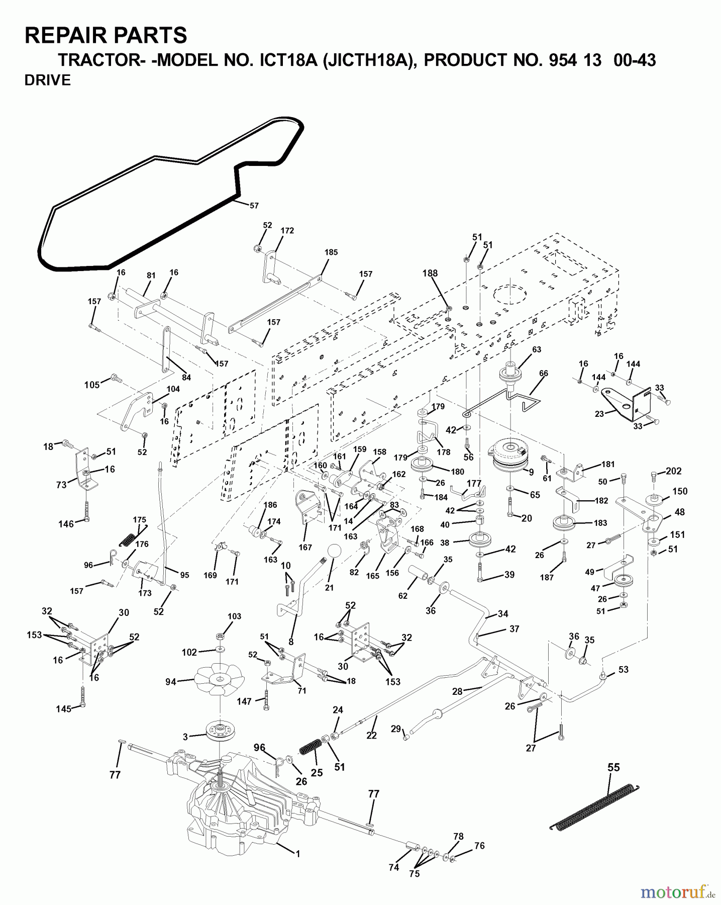  Jonsered Rasen  und Garten Traktoren ICT18A (JICTH18A, 954130043) - Jonsered Lawn & Garden Tractor (2000-03) DRIVE