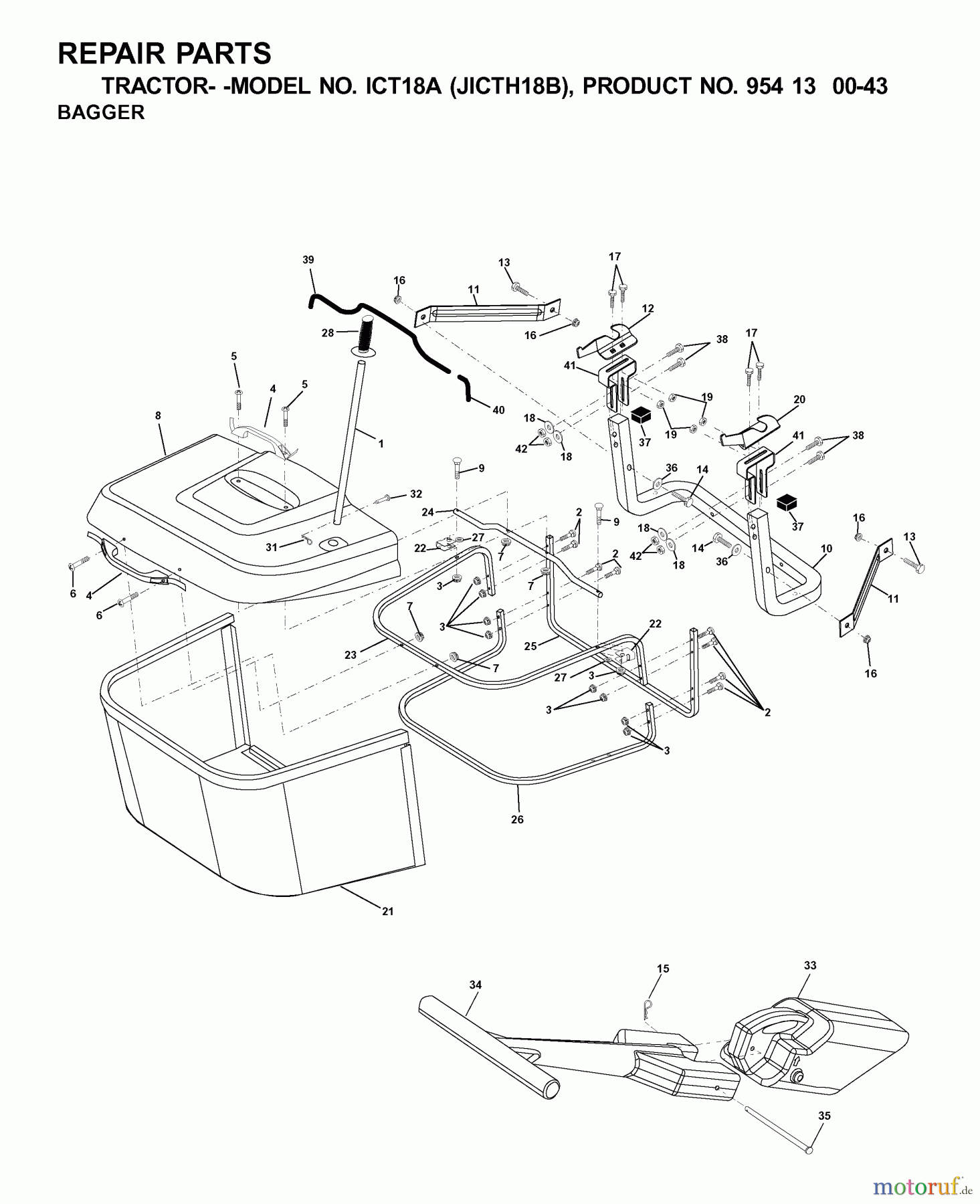  Jonsered Rasen  und Garten Traktoren ICT18A (JICTH18B, 954130043) - Jonsered Lawn & Garden Tractor (2001-02) BAGGER