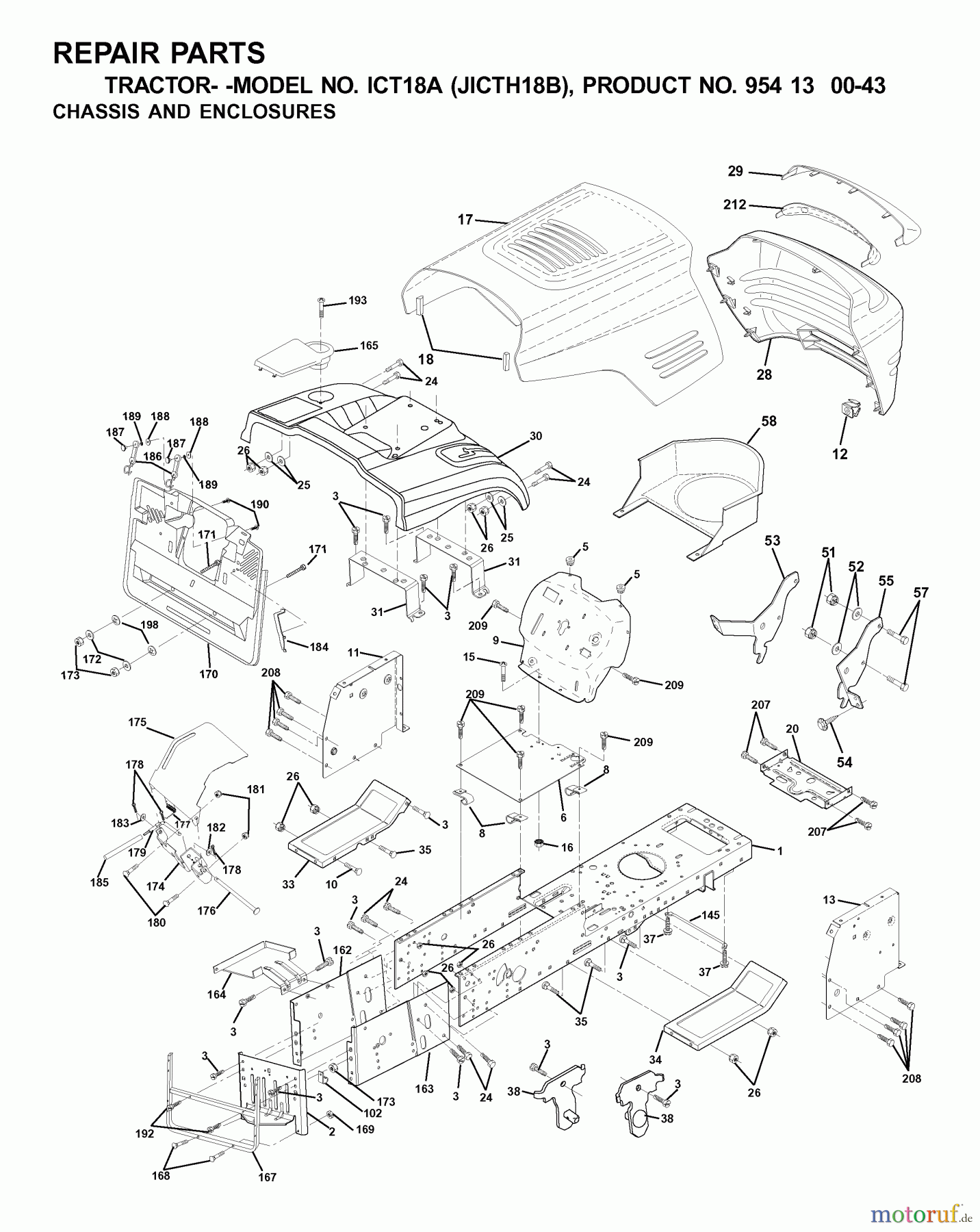  Jonsered Rasen  und Garten Traktoren ICT18A (JICTH18B, 954130043) - Jonsered Lawn & Garden Tractor (2001-02) CHASSIS ENCLOSURES