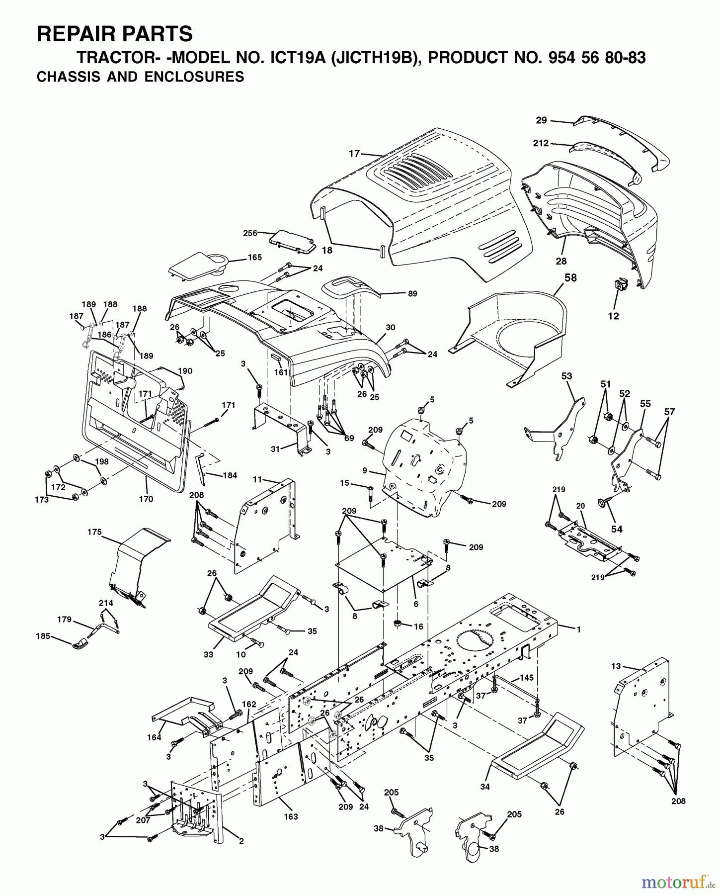  Jonsered Rasen  und Garten Traktoren ICT19A (JICTH19B, 954568083) - Jonsered Lawn & Garden Tractor (2002-03) CHASSIS ENCLOSURES