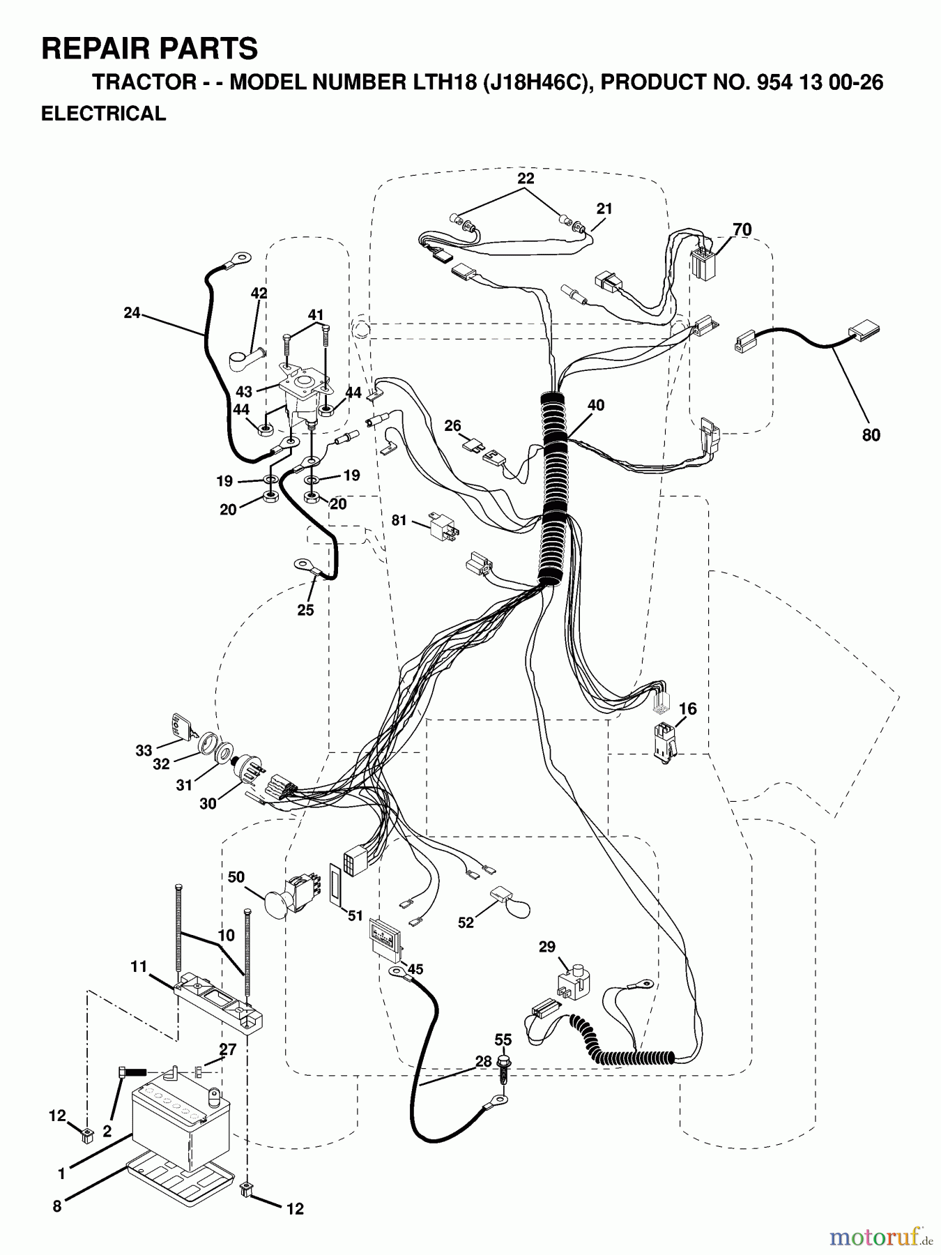  Jonsered Rasen  und Garten Traktoren LTH18 (J18H46C, 954130026) - Jonsered Lawn & Garden Tractor (1998-12) ELECTRICAL