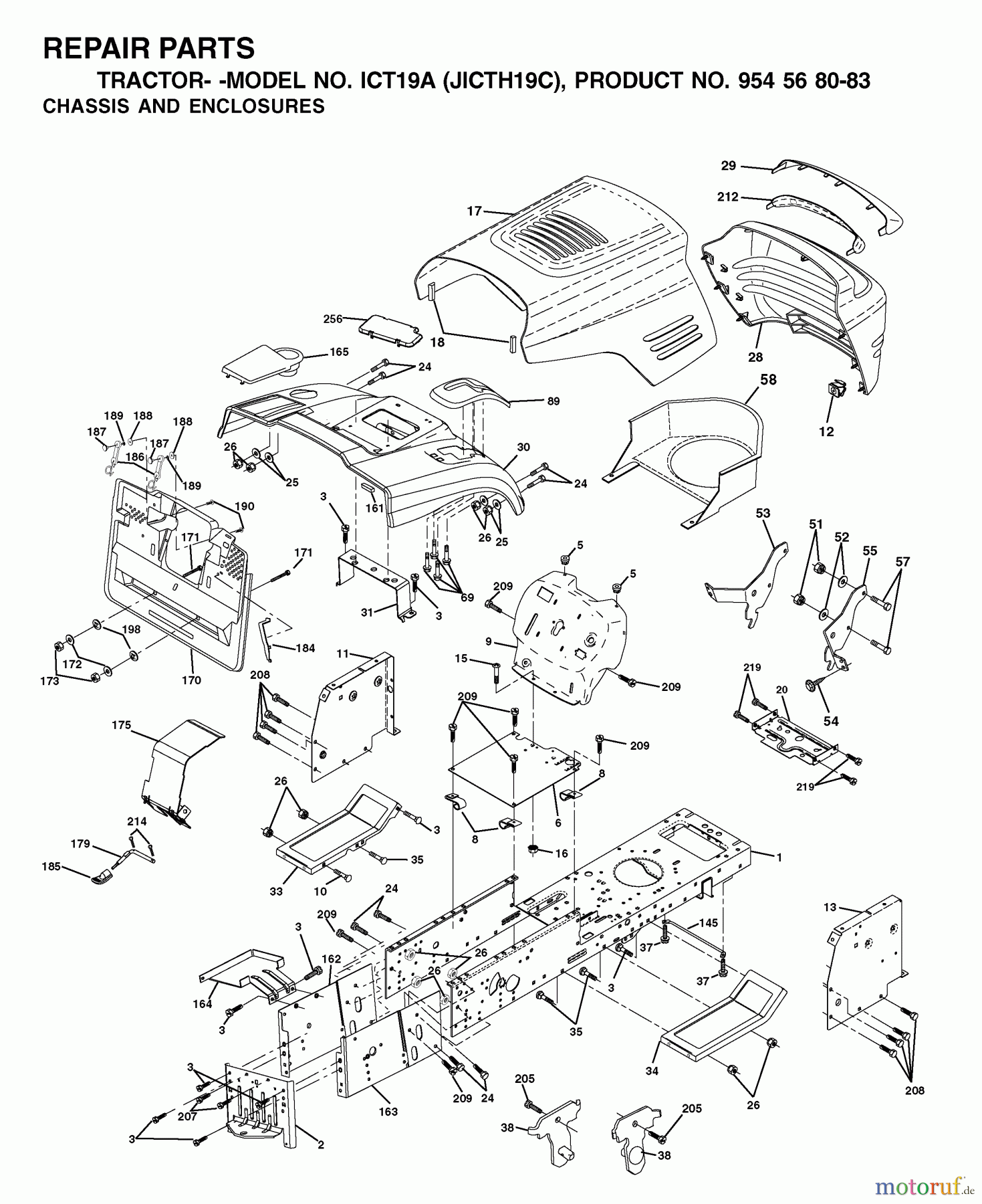  Jonsered Rasen  und Garten Traktoren ICT19A (JICTH19C, 954568083) - Jonsered Lawn & Garden Tractor (2002-06) CHASSIS ENCLOSURES
