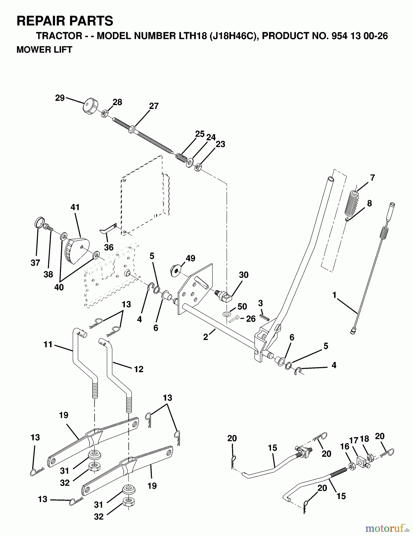  Jonsered Rasen  und Garten Traktoren LTH18 (J18H46C, 954130026) - Jonsered Lawn & Garden Tractor (1998-12) MOWER LIFT / DECK LIFT