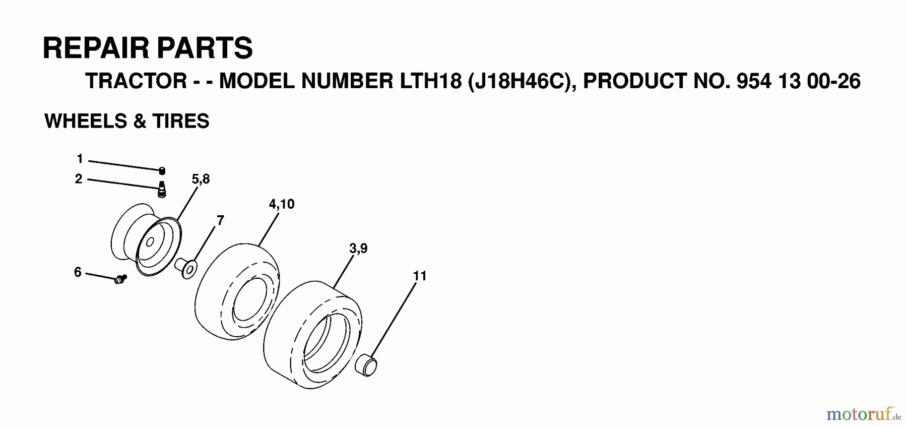  Jonsered Rasen  und Garten Traktoren LTH18 (J18H46C, 954130026) - Jonsered Lawn & Garden Tractor (1998-12) WHEELS TIRES