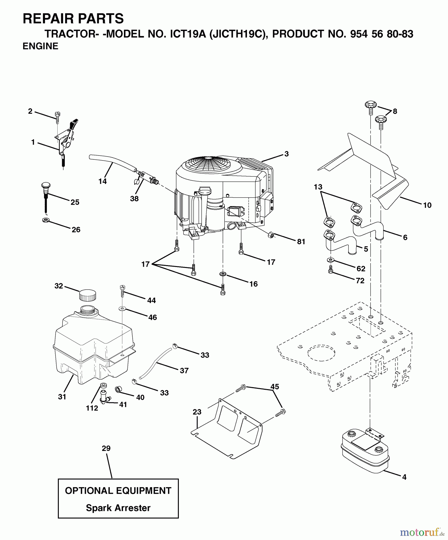  Jonsered Rasen  und Garten Traktoren ICT19A (JICTH19C, 954568083) - Jonsered Lawn & Garden Tractor (2002-06) ENGINE