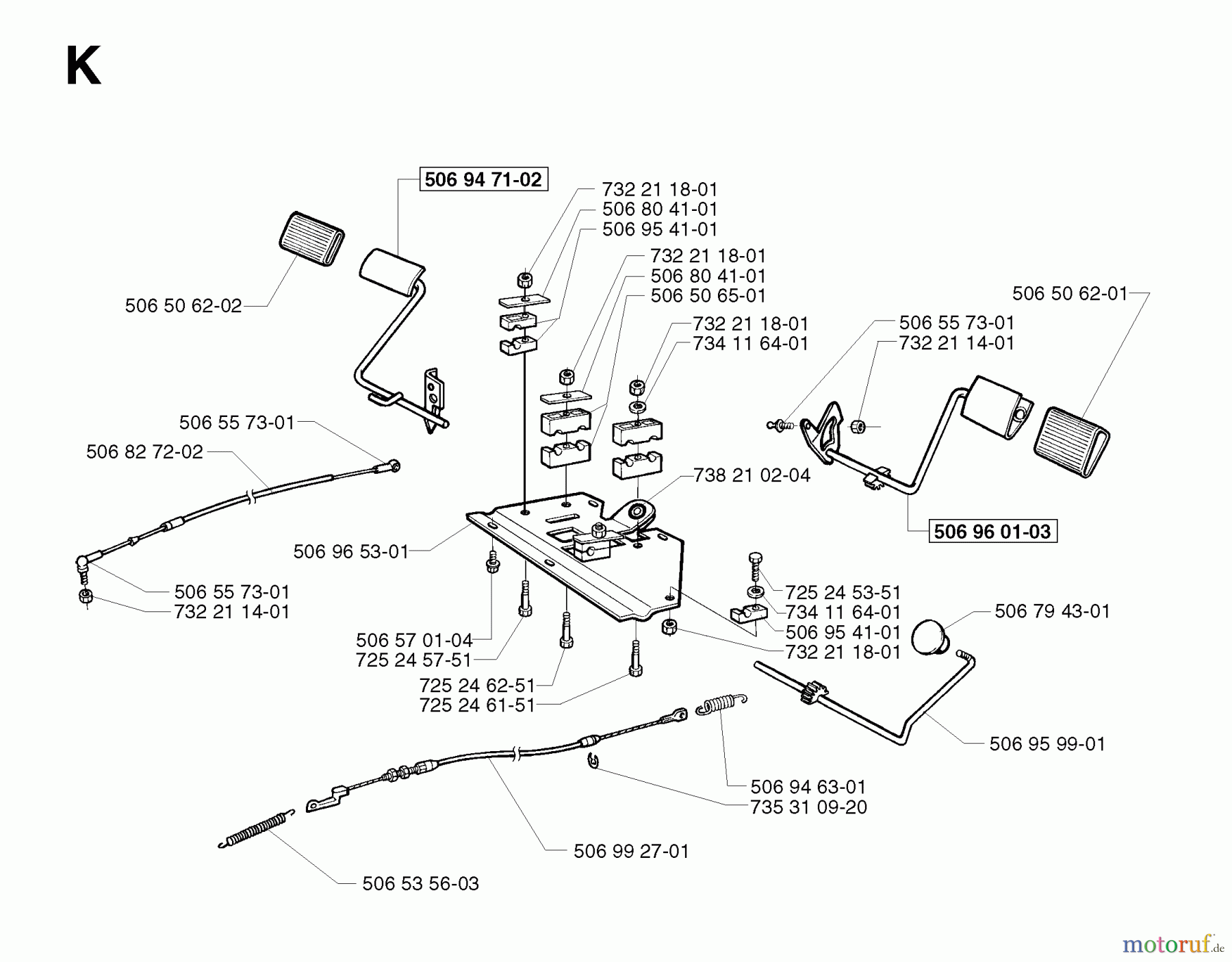  Jonsered Reitermäher FR2113 A - Jonsered Rear-Engine Riding Mower (2002-03) PEDALS