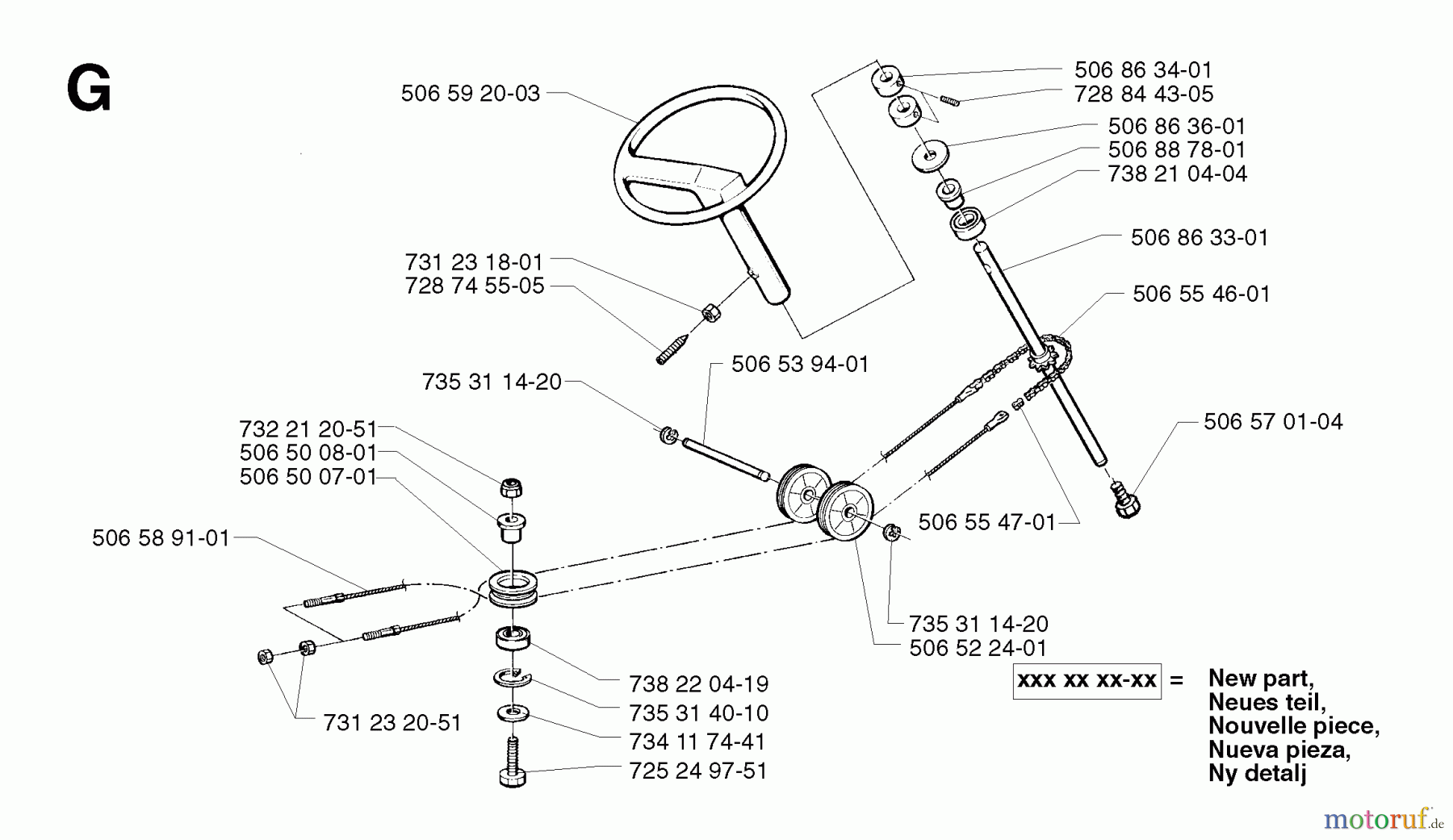 Jonsered Reitermäher FR2113 A - Jonsered Rear-Engine Riding Mower (2002-03) STEERING