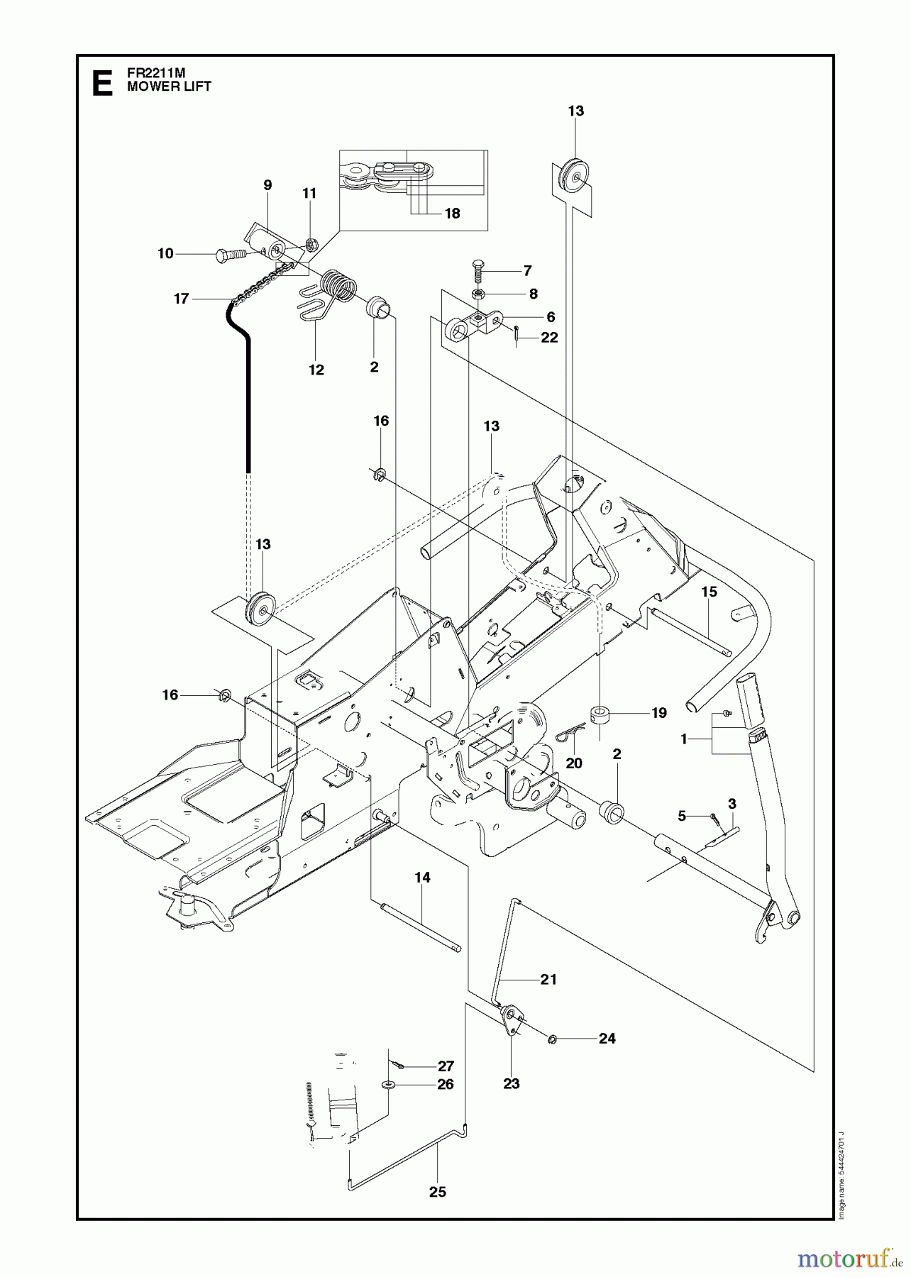  Jonsered Reitermäher FR2211 M (965190201) - Jonsered Rear-Engine Riding Mower (2010-06) MOWER LIFT / DECK LIFT