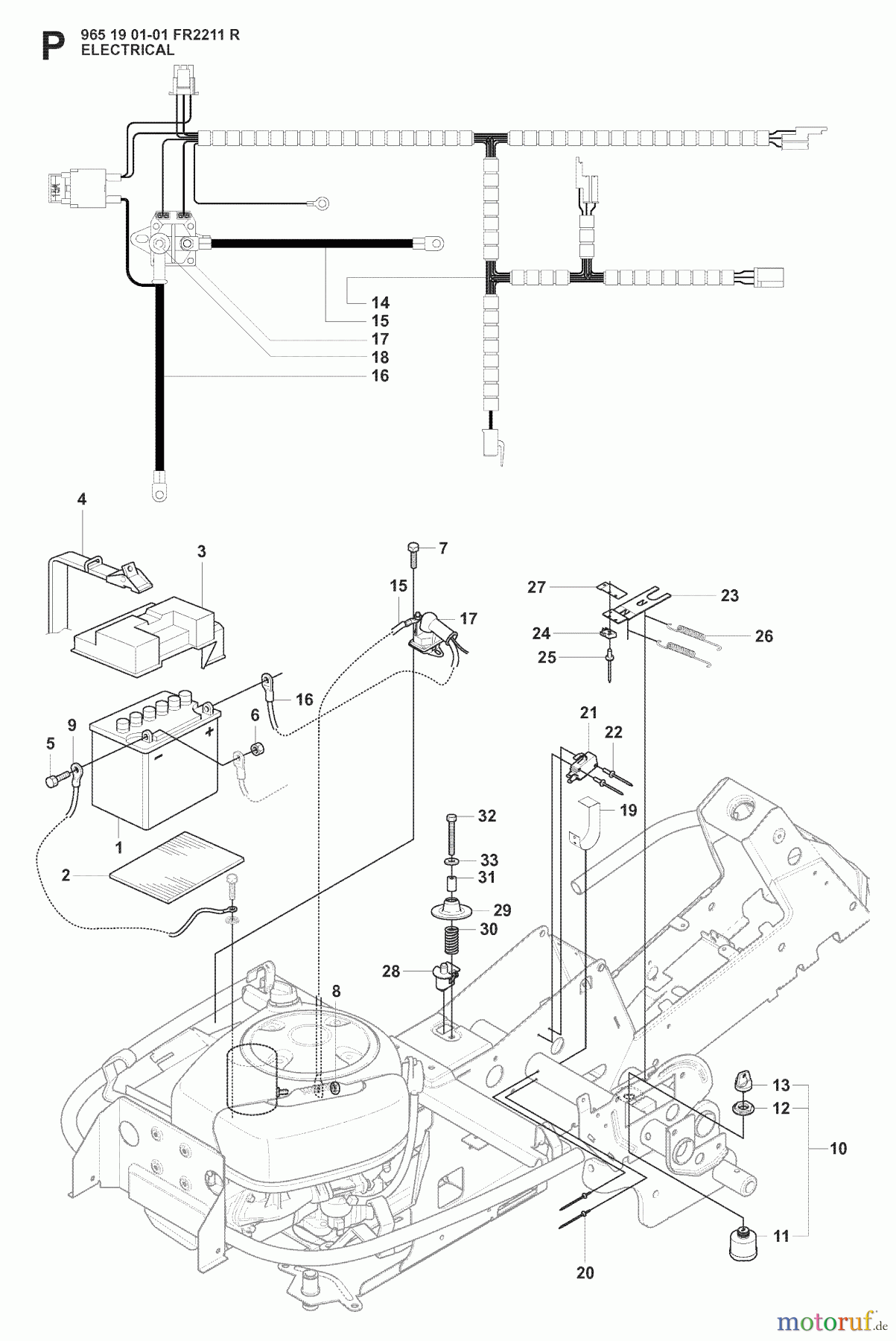  Jonsered Reitermäher FR2211 R (965190101) - Jonsered Rear-Engine Riding Mower (2008-02) ELECTRICAL