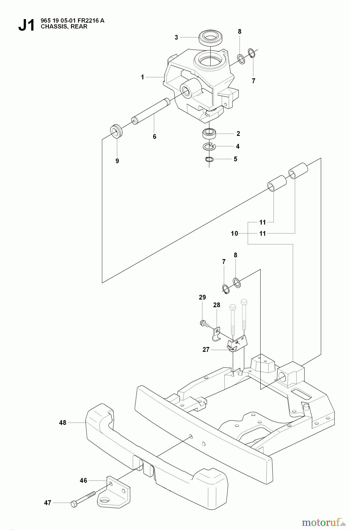  Jonsered Reitermäher FR2216 A (965190501) - Jonsered Rear-Engine Riding Mower (2008-01) CHASSIS ENCLOSURES #1