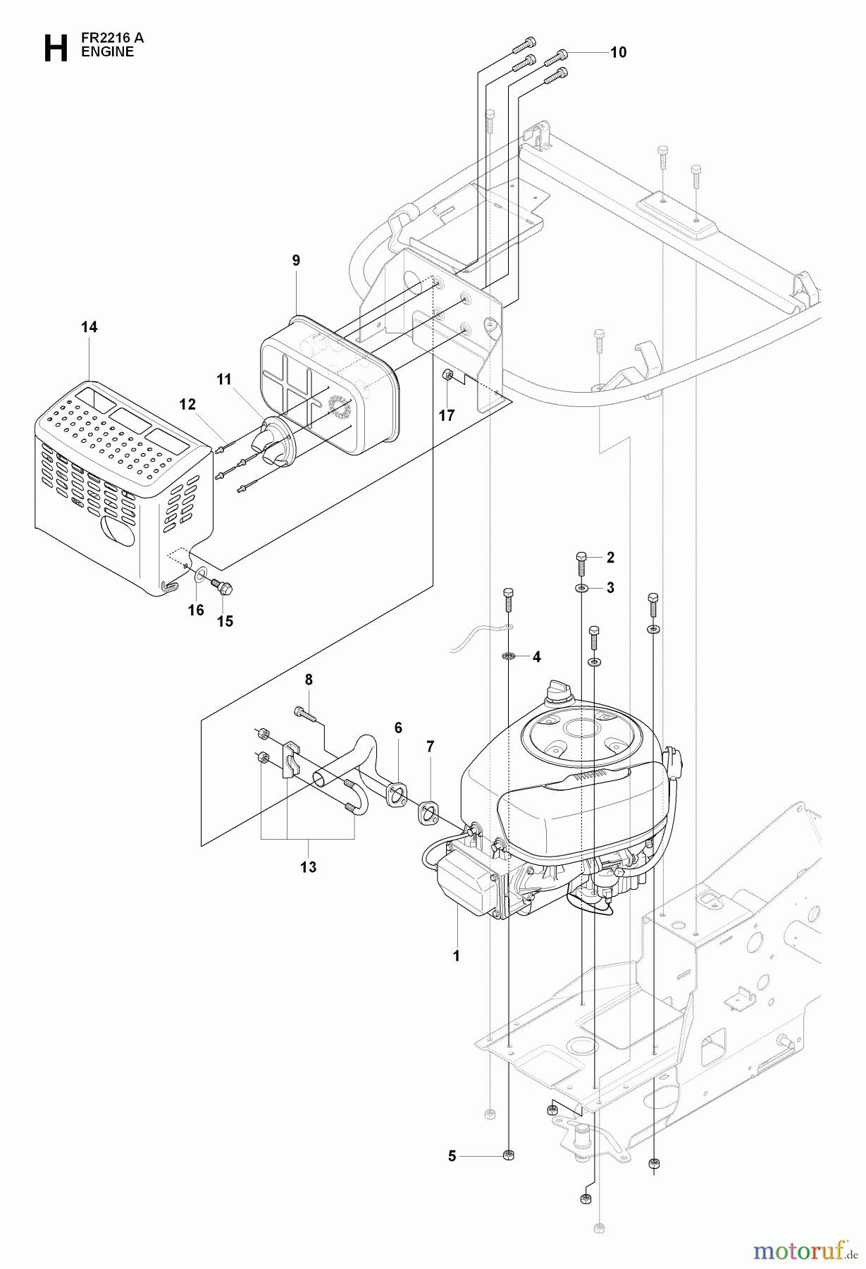  Jonsered Reitermäher FR2216 A (965190501) - Jonsered Rear-Engine Riding Mower (2009-02) ENGINE
