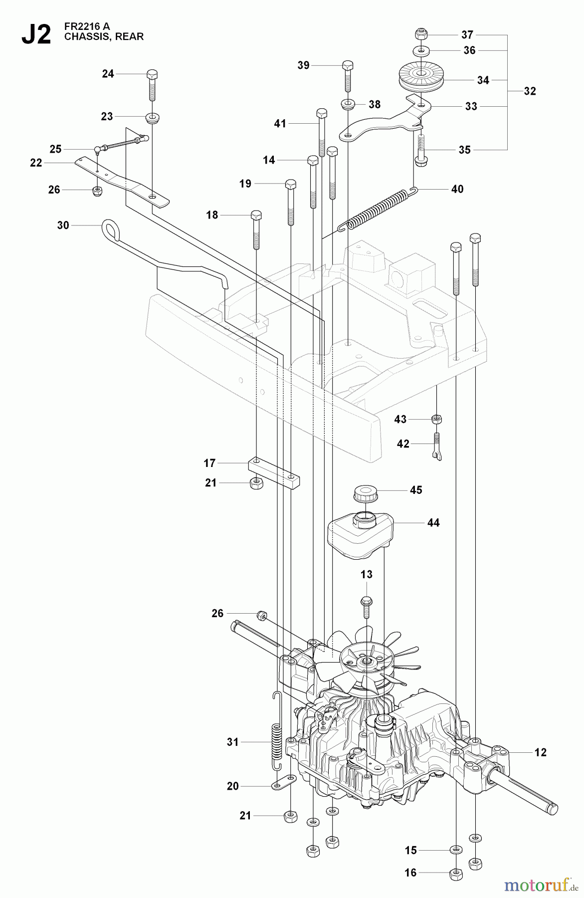  Jonsered Reitermäher FR2216 A (965190501) - Jonsered Rear-Engine Riding Mower (2009-02) TRANSMISSION #1