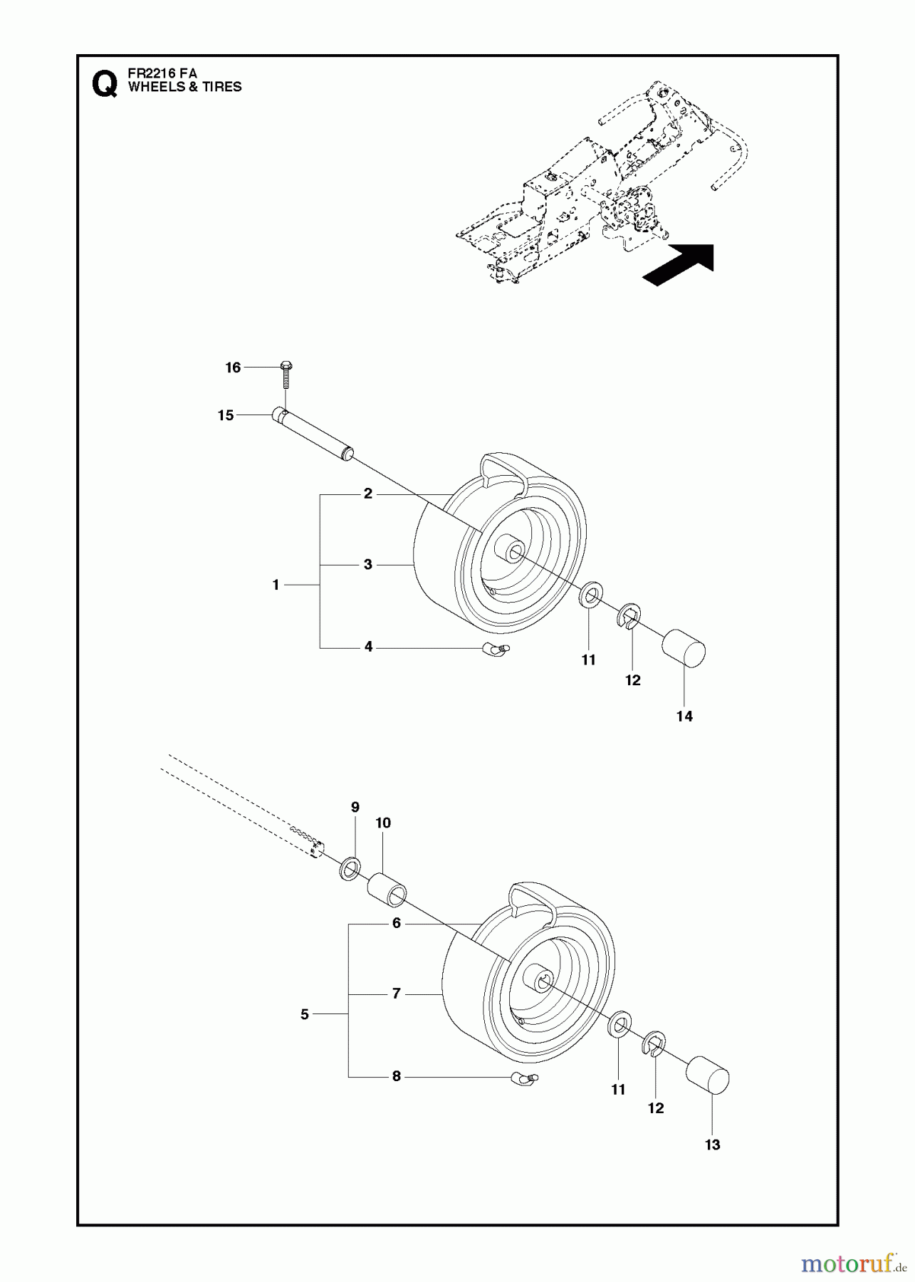 Jonsered Reitermäher FR2216 FA (966773601) - Jonsered Rear-Engine Riding Mower (2012) WHEELS TIRES