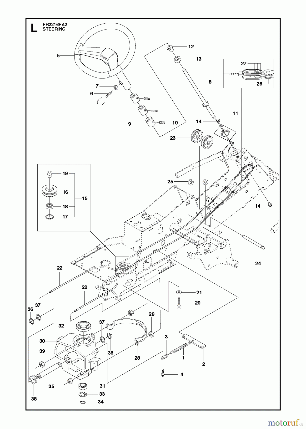  Jonsered Reitermäher FR2216 FA2 (966773801) - Jonsered Rear-Engine Riding Mower (2012) STEERING