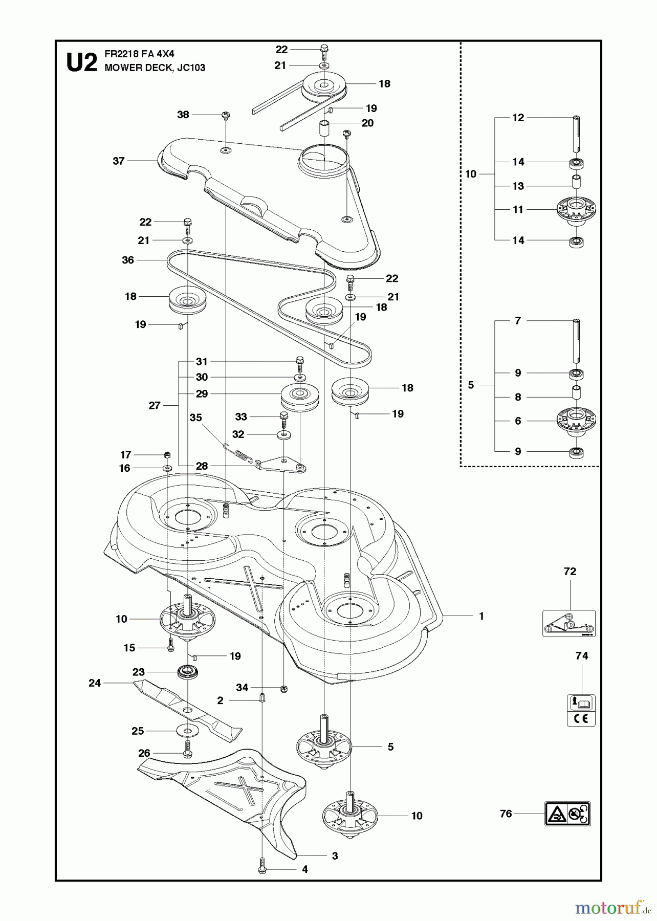  Jonsered Reitermäher FR2218 FA 4x4 (966773701) - Jonsered Rear-Engine Riding Mower (2012) MOWER DECK / CUTTING DECK #2
