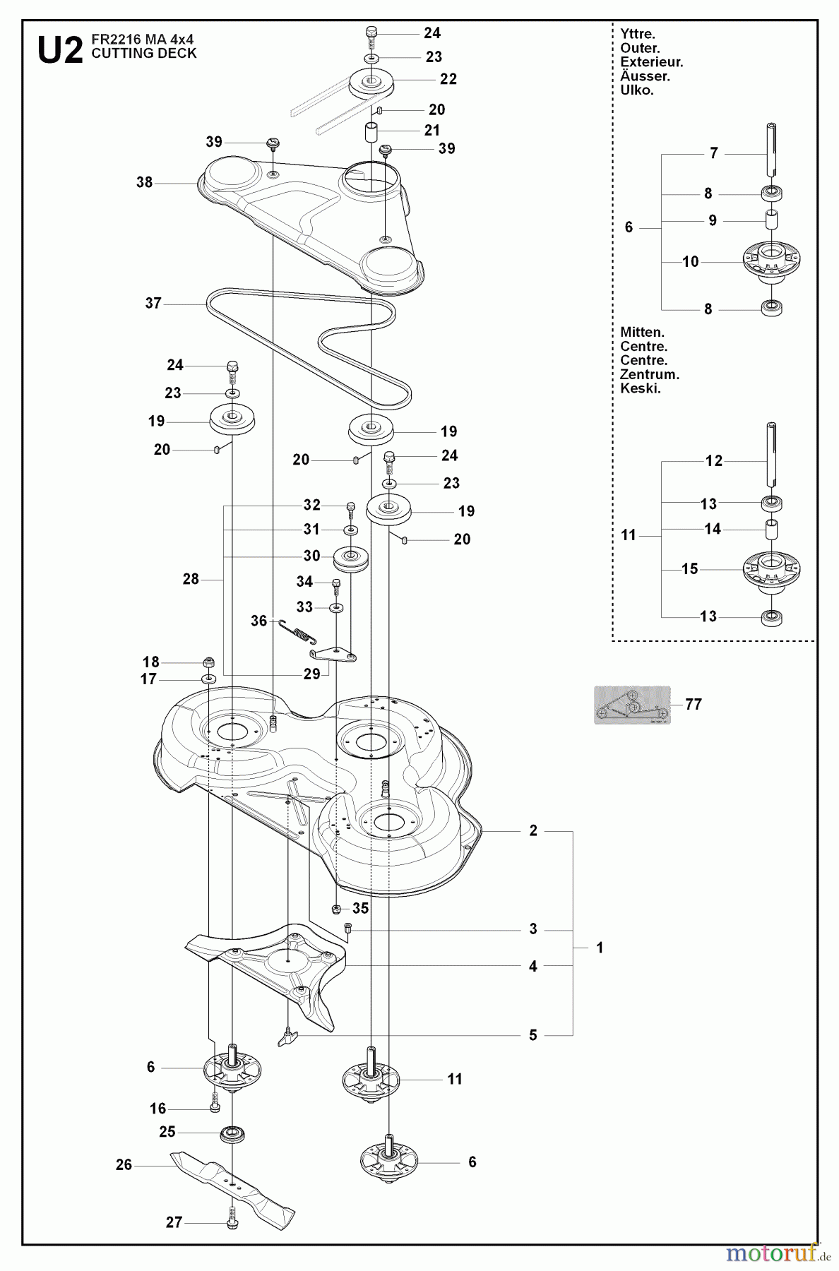  Jonsered Reitermäher FR2216 MA 4x4 (965190401) - Jonsered Rear-Engine Riding Mower (2009-04) MOWER DECK / CUTTING DECK #1