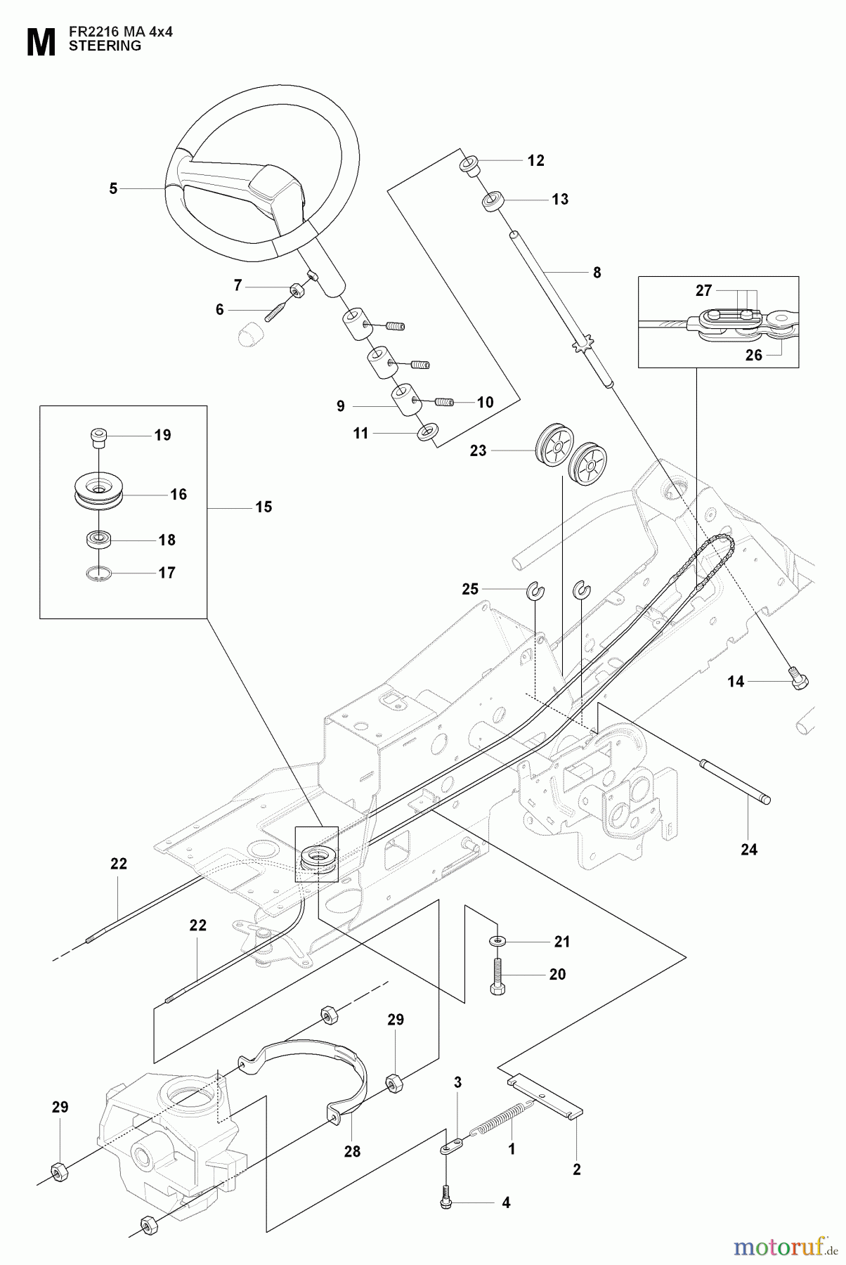  Jonsered Reitermäher FR2216 MA 4x4 (965190401) - Jonsered Rear-Engine Riding Mower (2009-04) STEERING