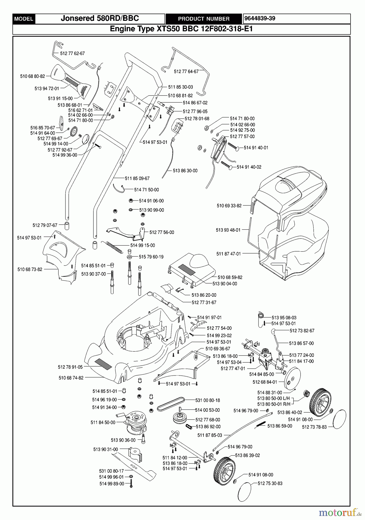 Jonsered Rasenmäher 580RD BBC (964483939) - Jonsered Walk-Behind Mower (1999-02) PRODUCT COMPLETE