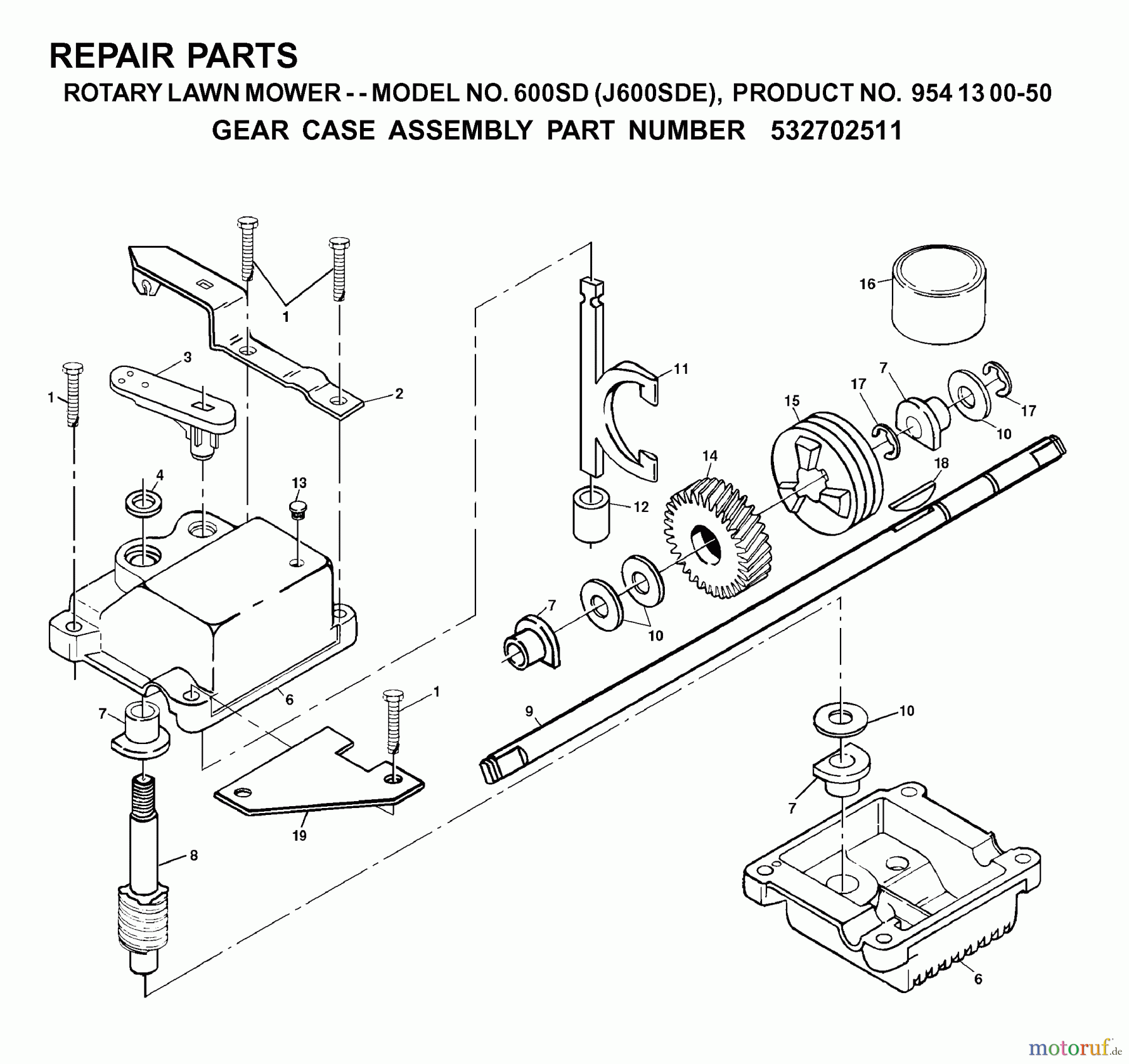  Jonsered Rasenmäher 600SD (J600SDE, 954130050) - Jonsered Walk-Behind Mower (2001-03) GEAR CASE
