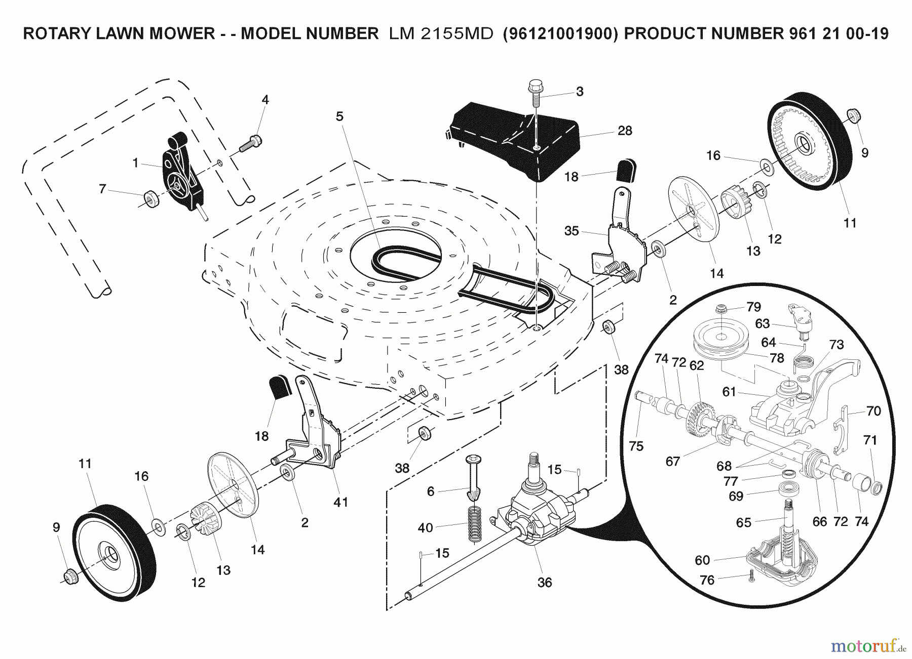  Jonsered Rasenmäher LM2155MD (96121001900) - Jonsered Walk-Behind Mower (2009-01) DRIVE