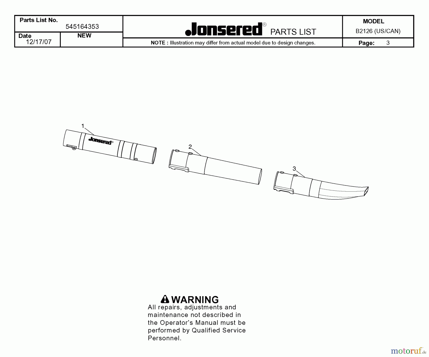  Jonsered Sonstiges B2126 - Jonsered Blower/Vacuum (2008-03) TUBE