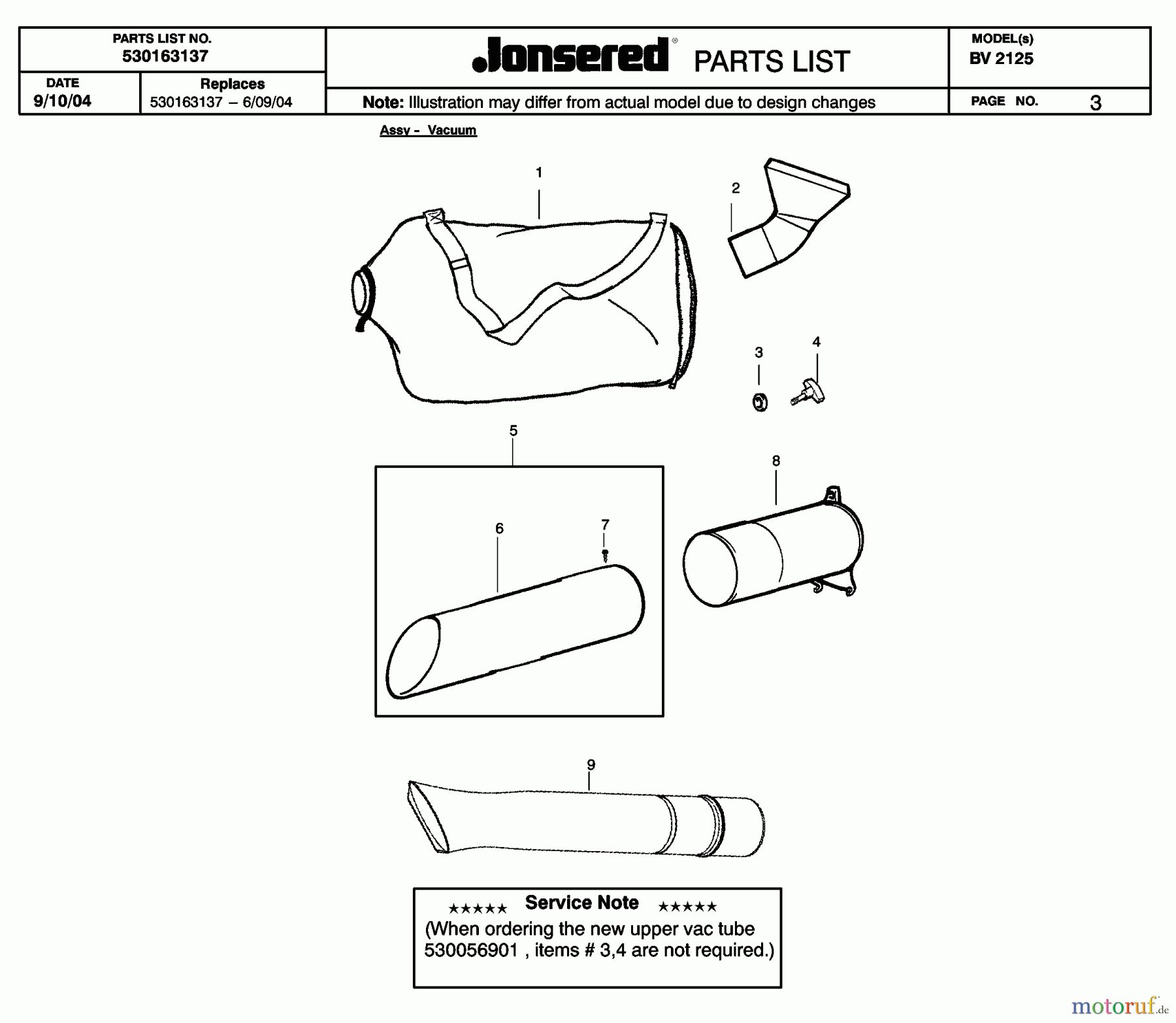  Jonsered Sonstiges BV2125 - Jonsered Blower/Vacuum (2005-02) TUBE