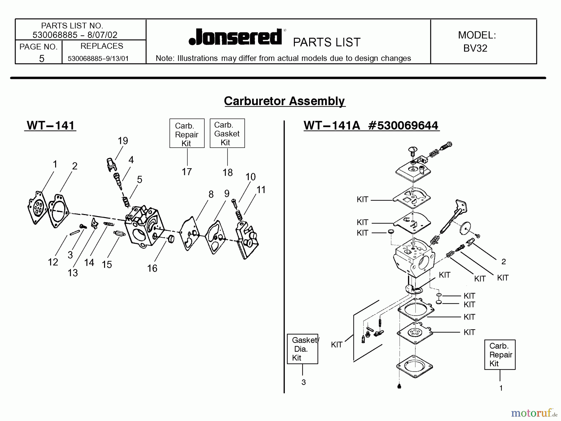  Jonsered Sonstiges BV32 - Jonsered Blower/Vacuum (2002-08) CARBURETOR DETAILS #1