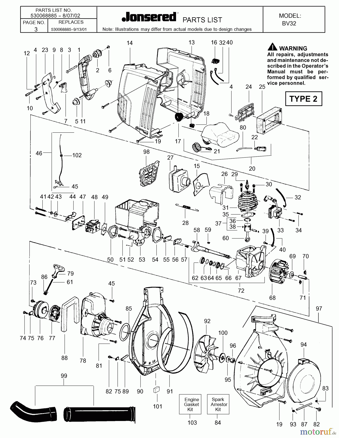  Jonsered Sonstiges BV32 - Jonsered Blower/Vacuum (2002-08) ENGINE #1