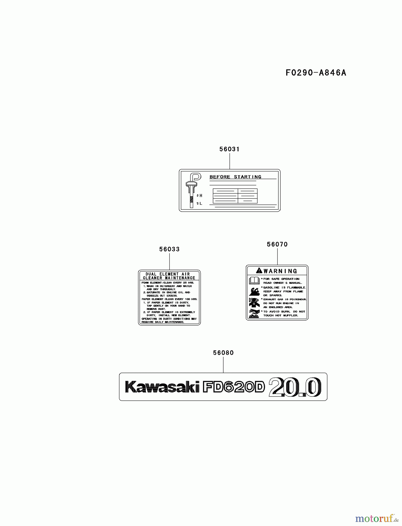  Kawasaki Motoren Motoren, Horizontal FD620D-GS18 - Kawasaki FD620D 4-Stroke Engine LABEL