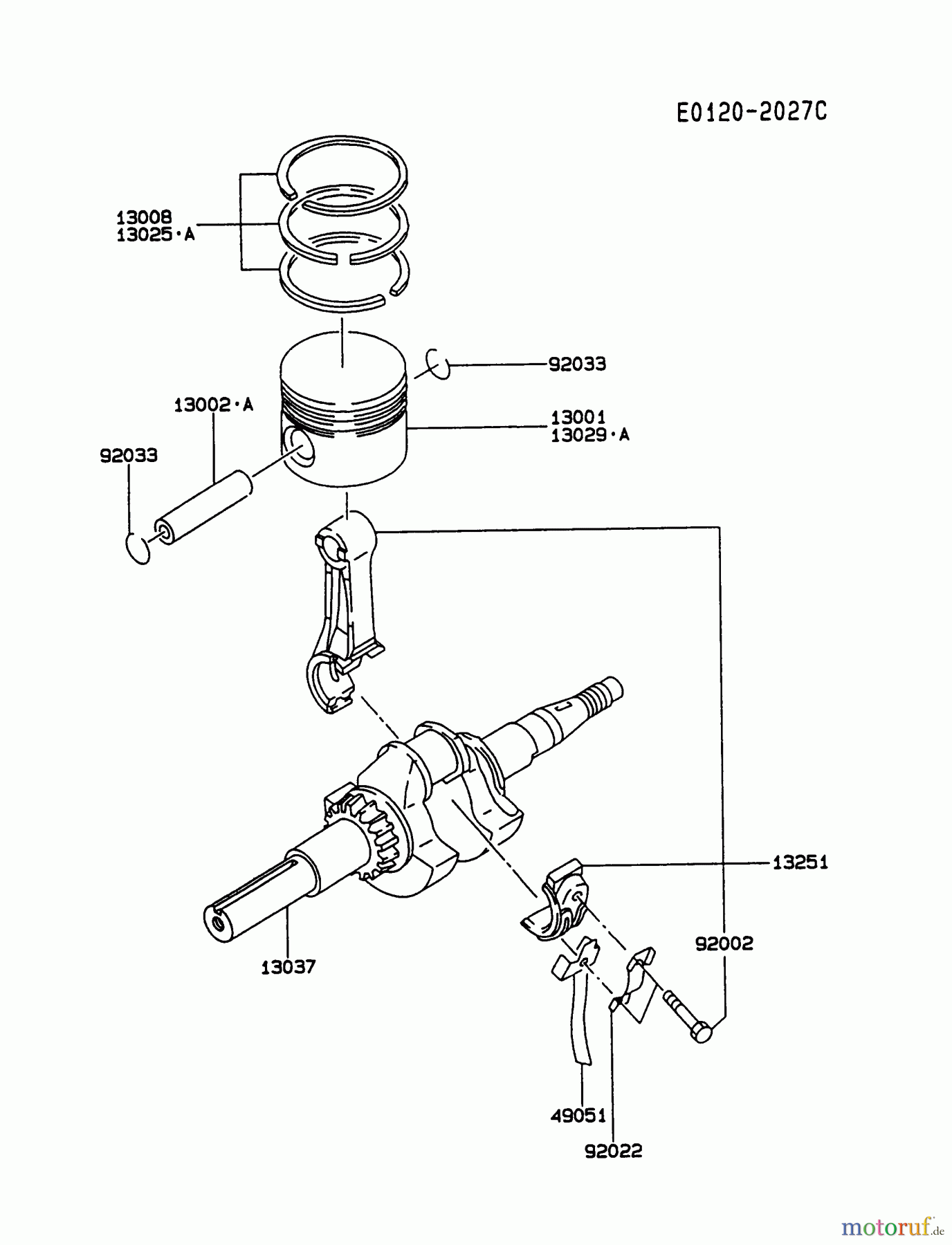  Kawasaki Motoren Motoren, Horizontal FA130D-BS19 - Kawasaki FA130D 4-Stroke Engine PISTON/CRANKSHAFT
