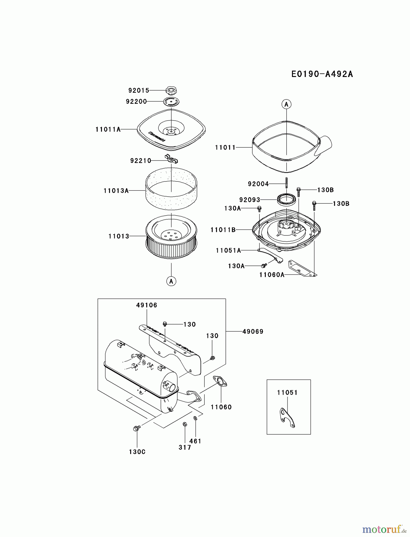  Kawasaki Motoren Motoren, Horizontal FD711D-AS00 - Kawasaki FD711D 4-Stroke Engine AIR-FILTER/MUFFLER