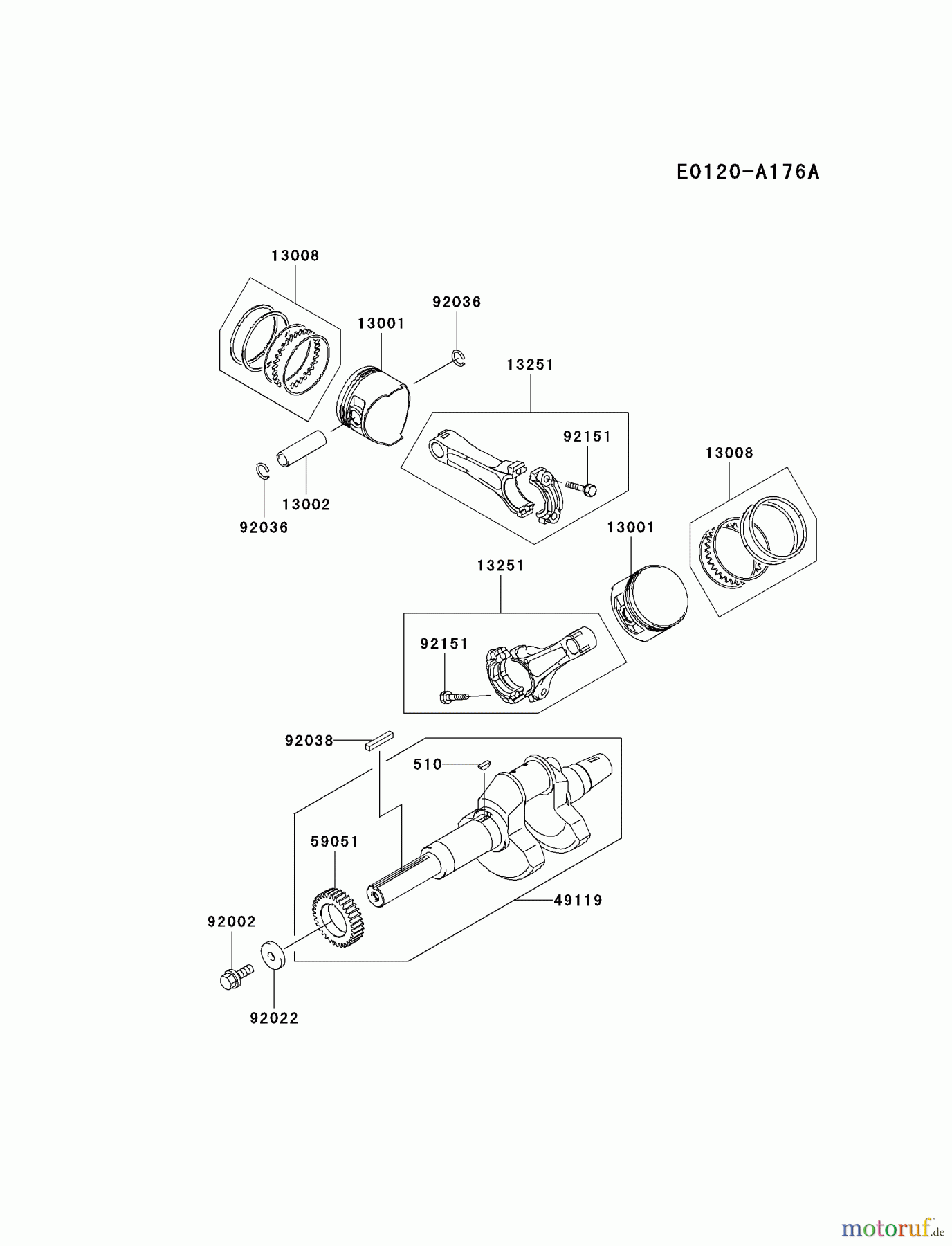  Kawasaki Motoren Motoren, Horizontal FD711D-AS00 - Kawasaki FD711D 4-Stroke Engine PISTON/CRANKSHAFT