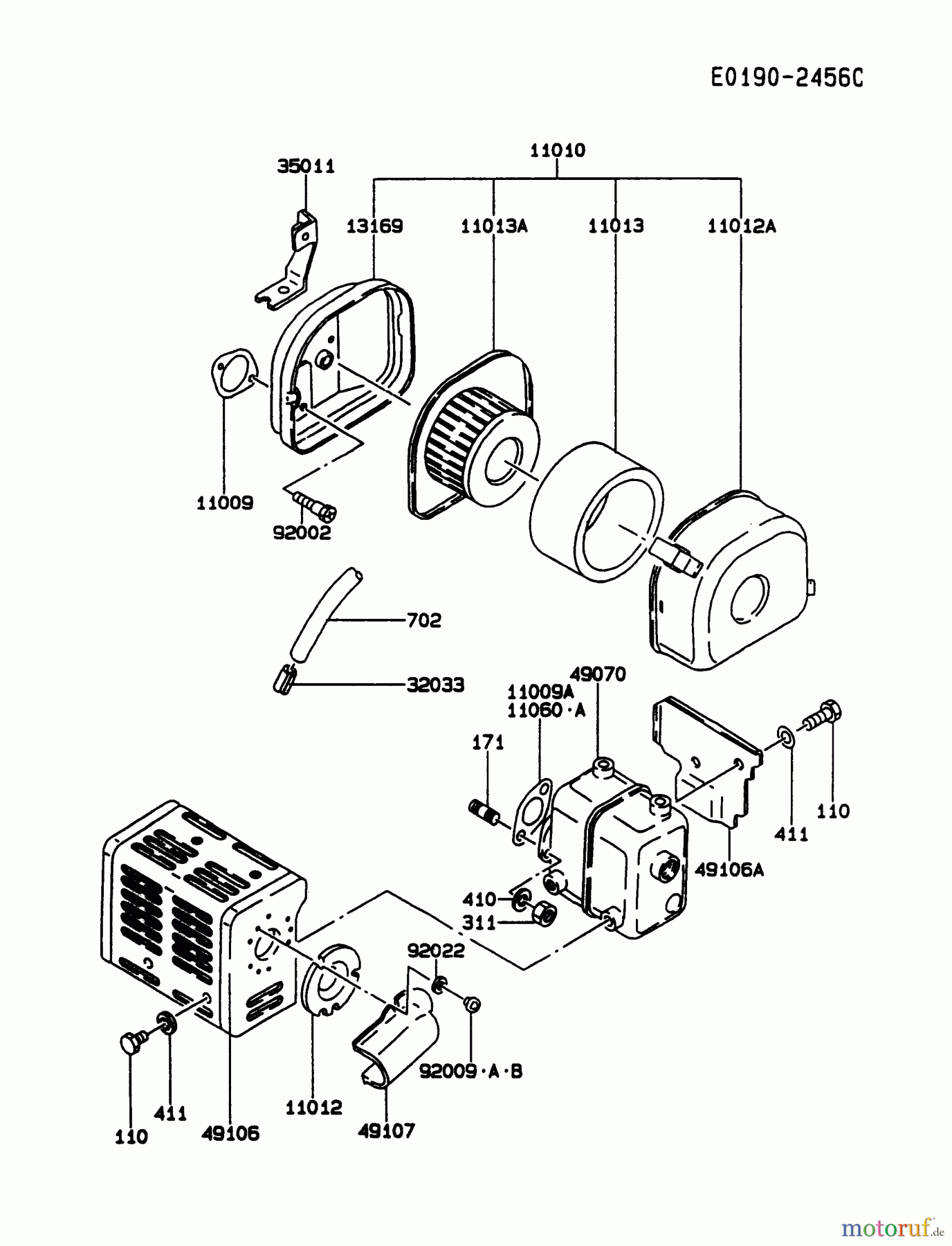  Kawasaki Motoren Motoren, Horizontal FA130D-ES01 - Kawasaki FA130D 4-Stroke Engine AIR-FILTER/MUFFLER