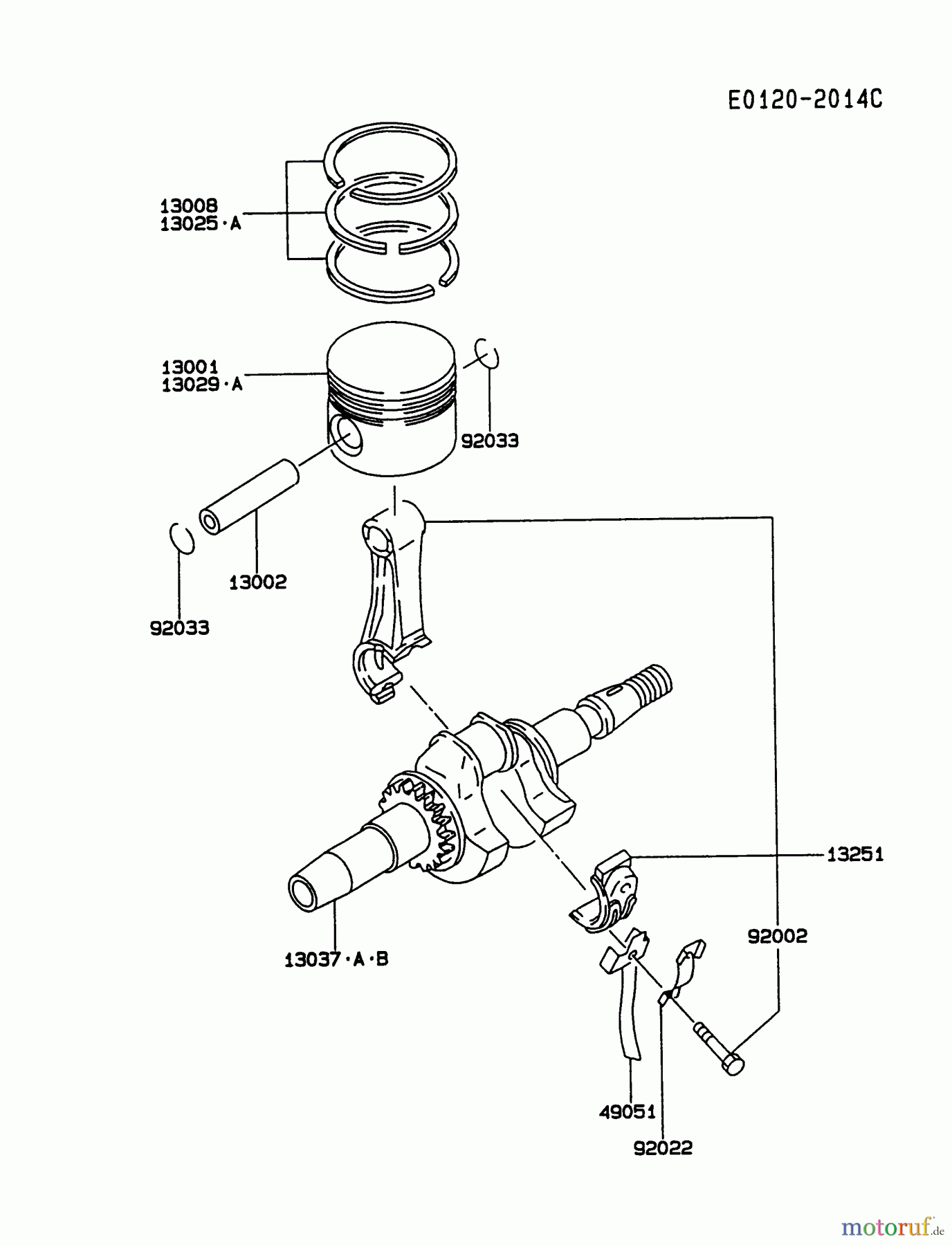  Kawasaki Motoren Motoren, Horizontal FA130D-FS01 - Kawasaki FA130D 4-Stroke Engine PISTON/CRANKSHAFT