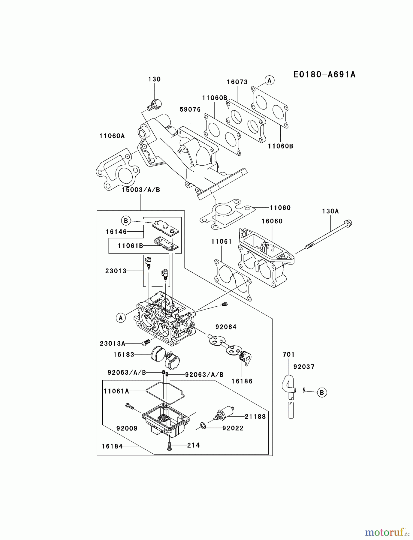  Kawasaki Motoren Motoren, Horizontal FD750D-CS03 - Kawasaki FD750D 4-Stroke Engine CARBURETOR