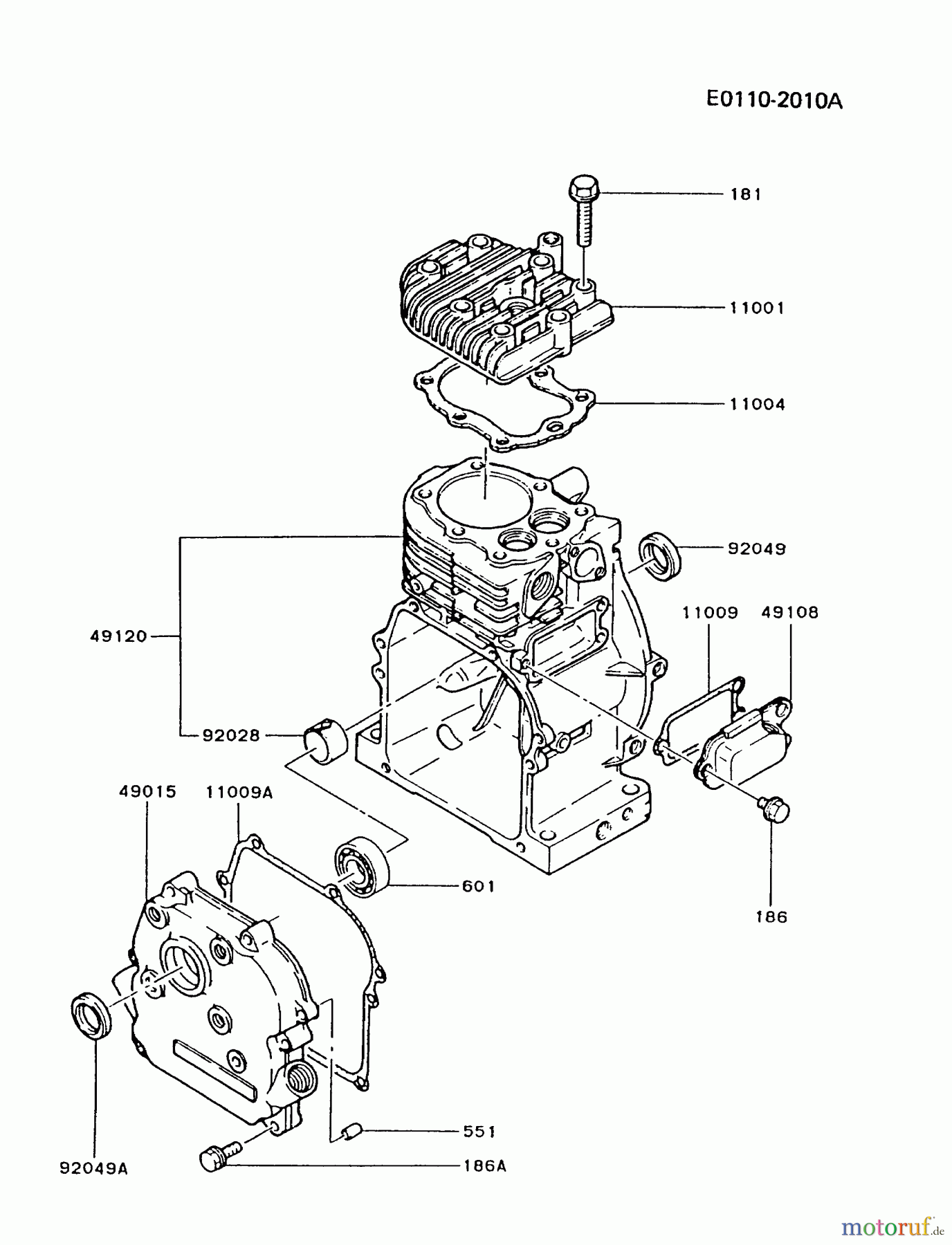  Kawasaki Motoren Motoren, Horizontal FA130D-BS07 - Kawasaki FA130D 4-Stroke Engine CYLINDER/CRANKCASE