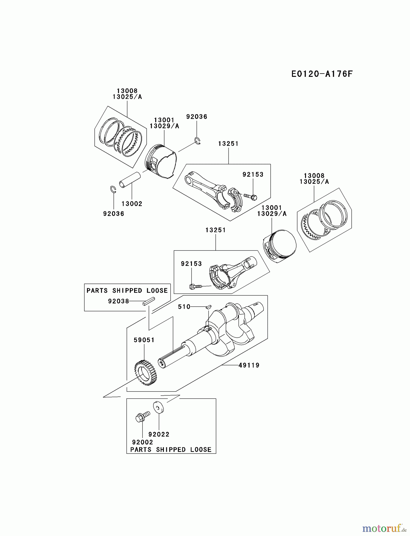  Kawasaki Motoren Motoren, Horizontal FD791D-AS00 - Kawasaki FD791D 4-Stroke Engine PISTON/CRANKSHAFT