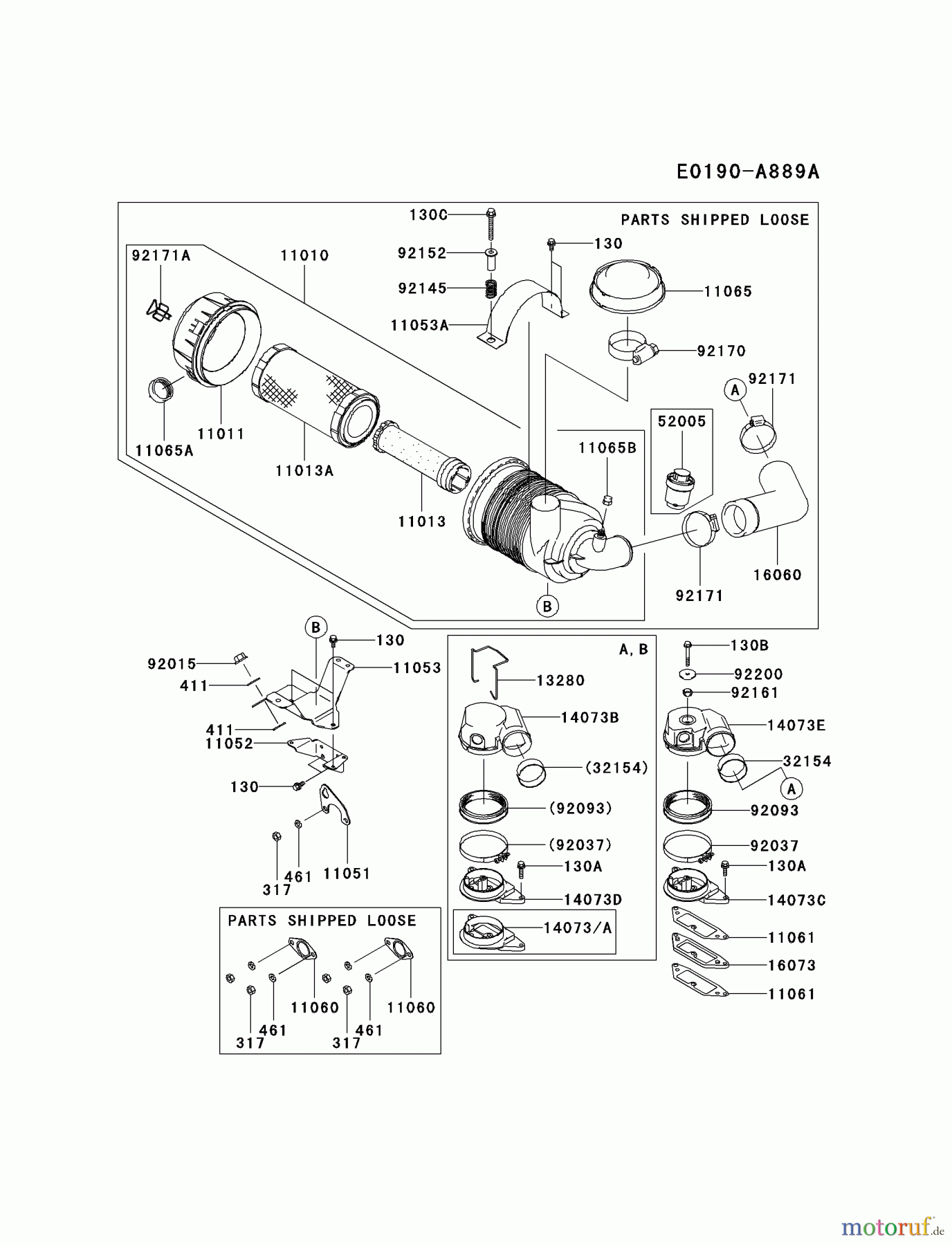  Kawasaki Motoren Motoren, Horizontal FD791D-AS05 - Kawasaki FD791D 4-Stroke Engine AIR-FILTER/MUFFLER