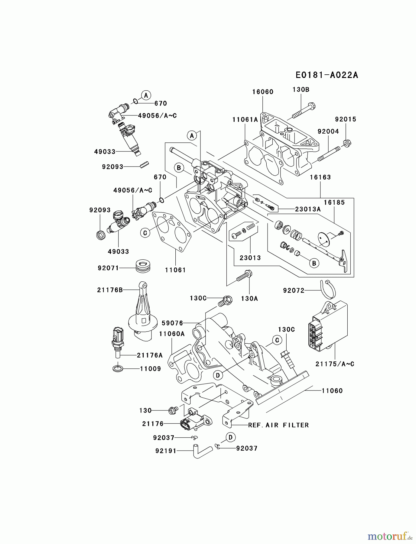  Kawasaki Motoren Motoren, Horizontal FD791D-AS06 - Kawasaki FD791D 4-Stroke Engine THROTTLE-EQUIPMENT