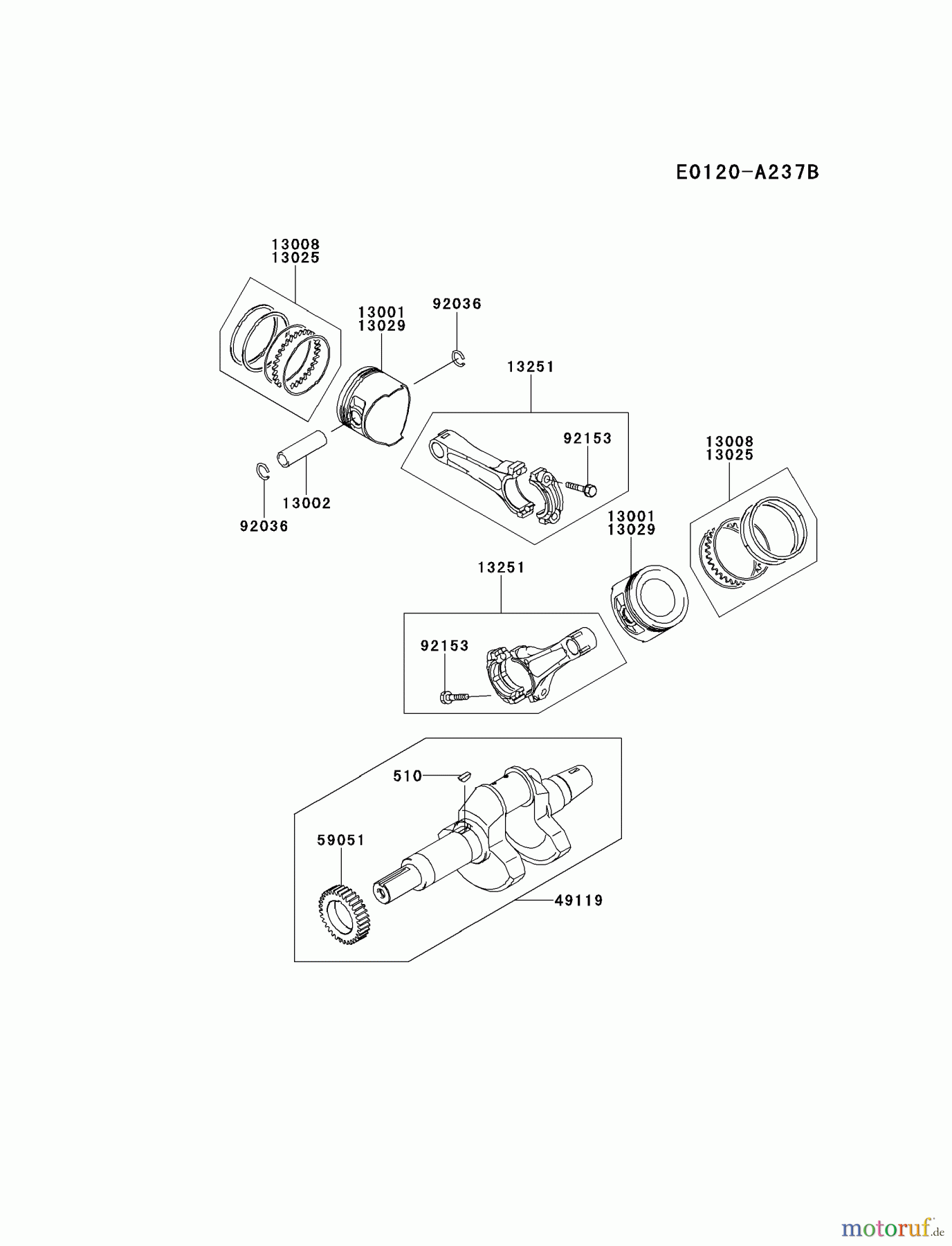  Kawasaki Motoren Motoren, Horizontal FD791D-FS04 - Kawasaki FD791D 4-Stroke Engine PISTON/CRANKSHAFT