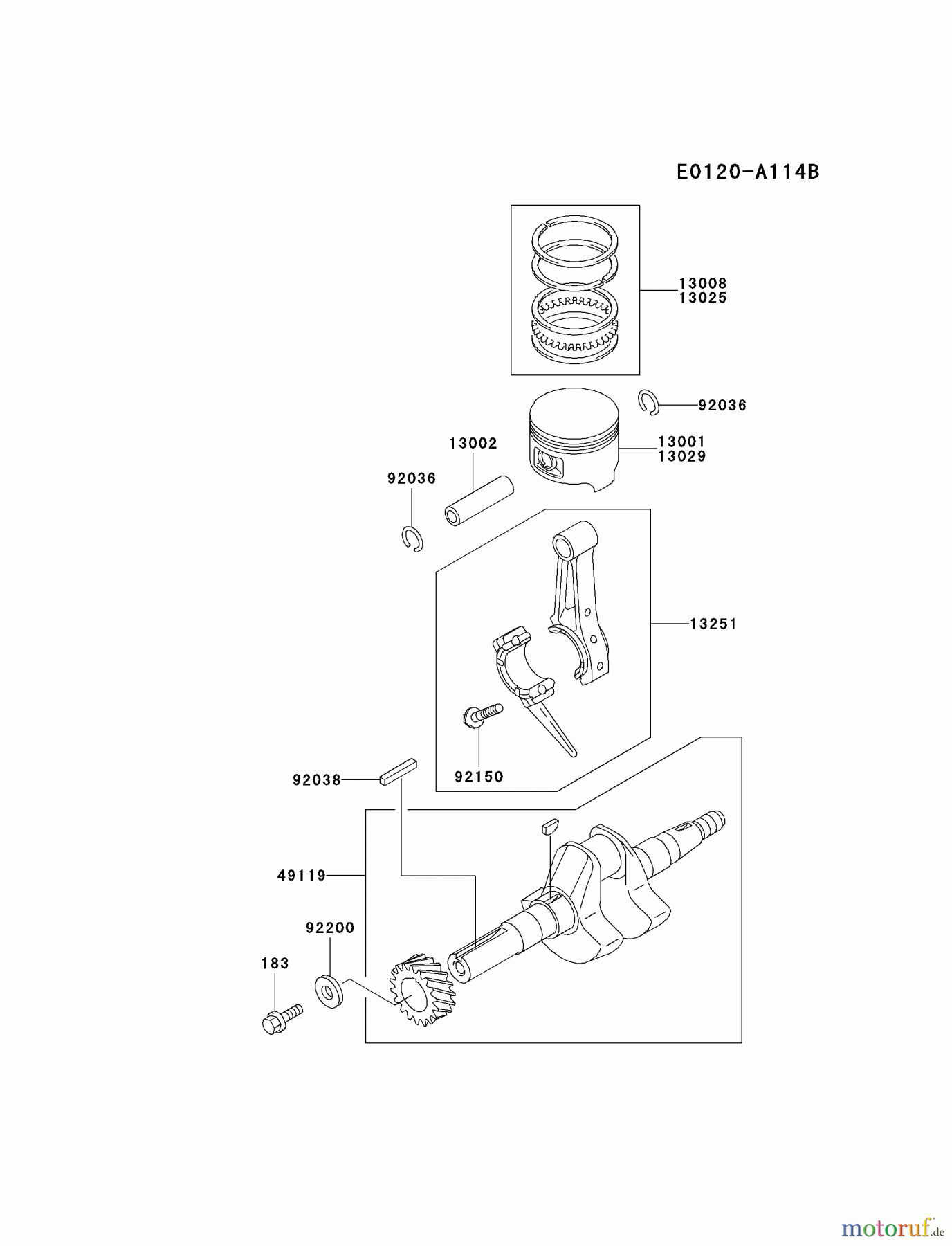  Kawasaki Motoren Motoren, Horizontal FE120D-AS03 - Kawasaki FE120D 4-Stroke Engine PISTON/CRANKSHAFT