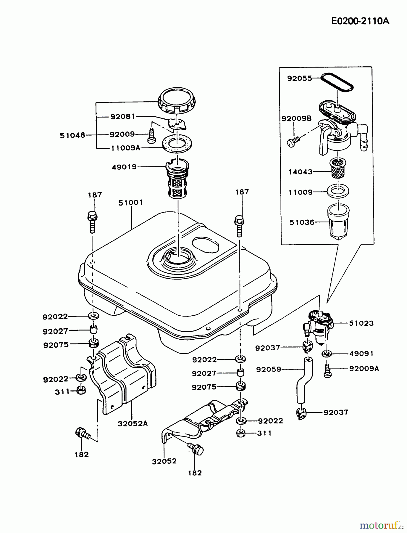  Kawasaki Motoren Motoren, Horizontal FA210D-AS23 - Kawasaki FA210D 4-Stroke Engine FUEL-TANK/FUEL-VALVE
