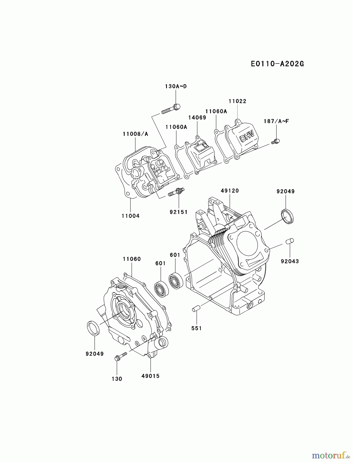  Kawasaki Motoren Motoren, Horizontal FE120D-AS04 - Kawasaki FE120D 4-Stroke Engine CYLINDER/CRANKCASE