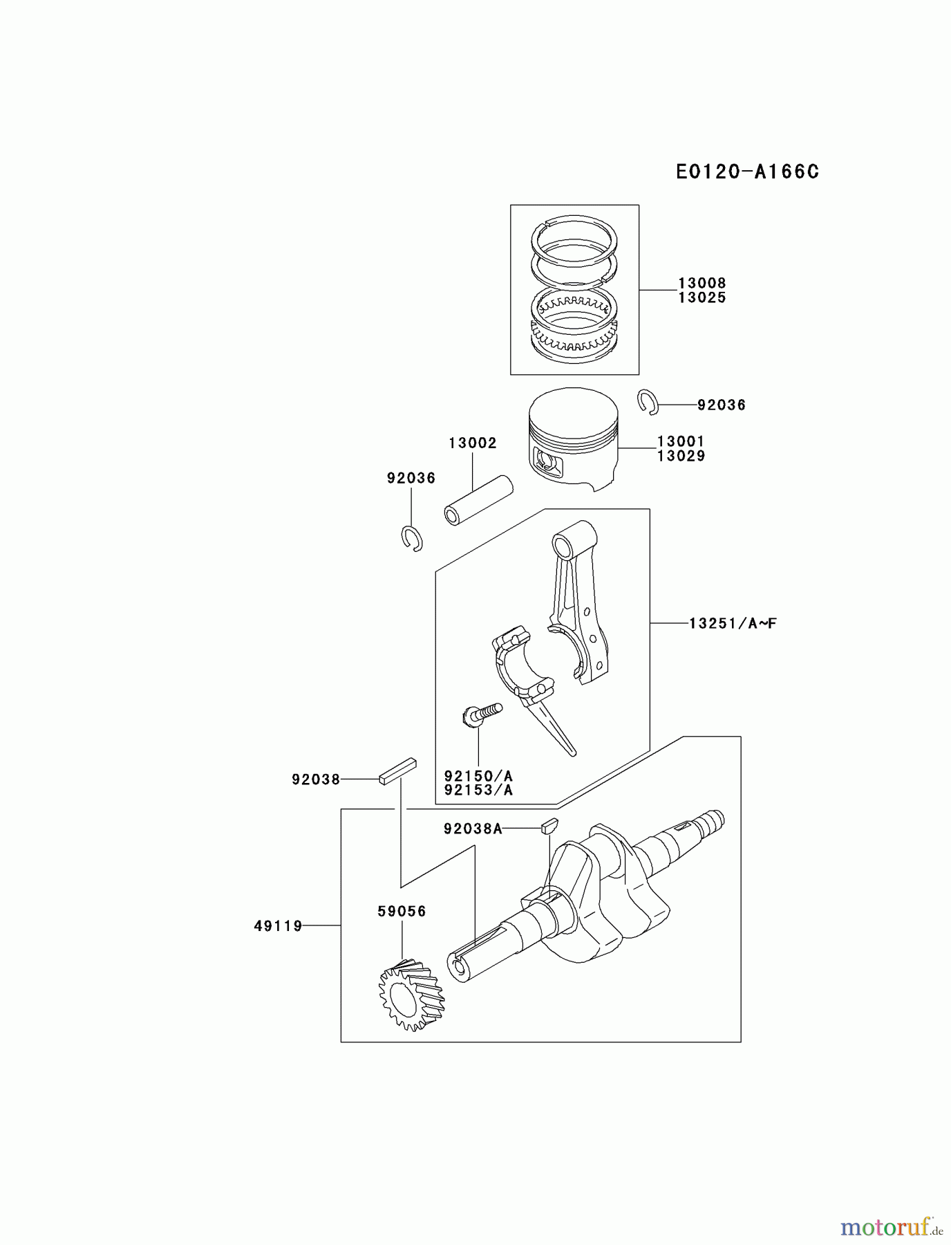  Kawasaki Motoren Motoren, Horizontal FE120D-GS02 - Kawasaki FE120D 4-Stroke Engine PISTON/CRANKSHAFT