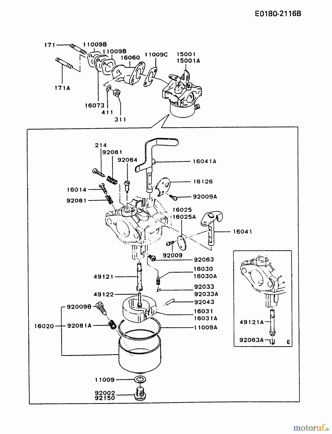  Kawasaki Motoren Motoren, Horizontal FA210D-ES10 - Kawasaki FA210D 4-Stroke Engine CARBURETOR
