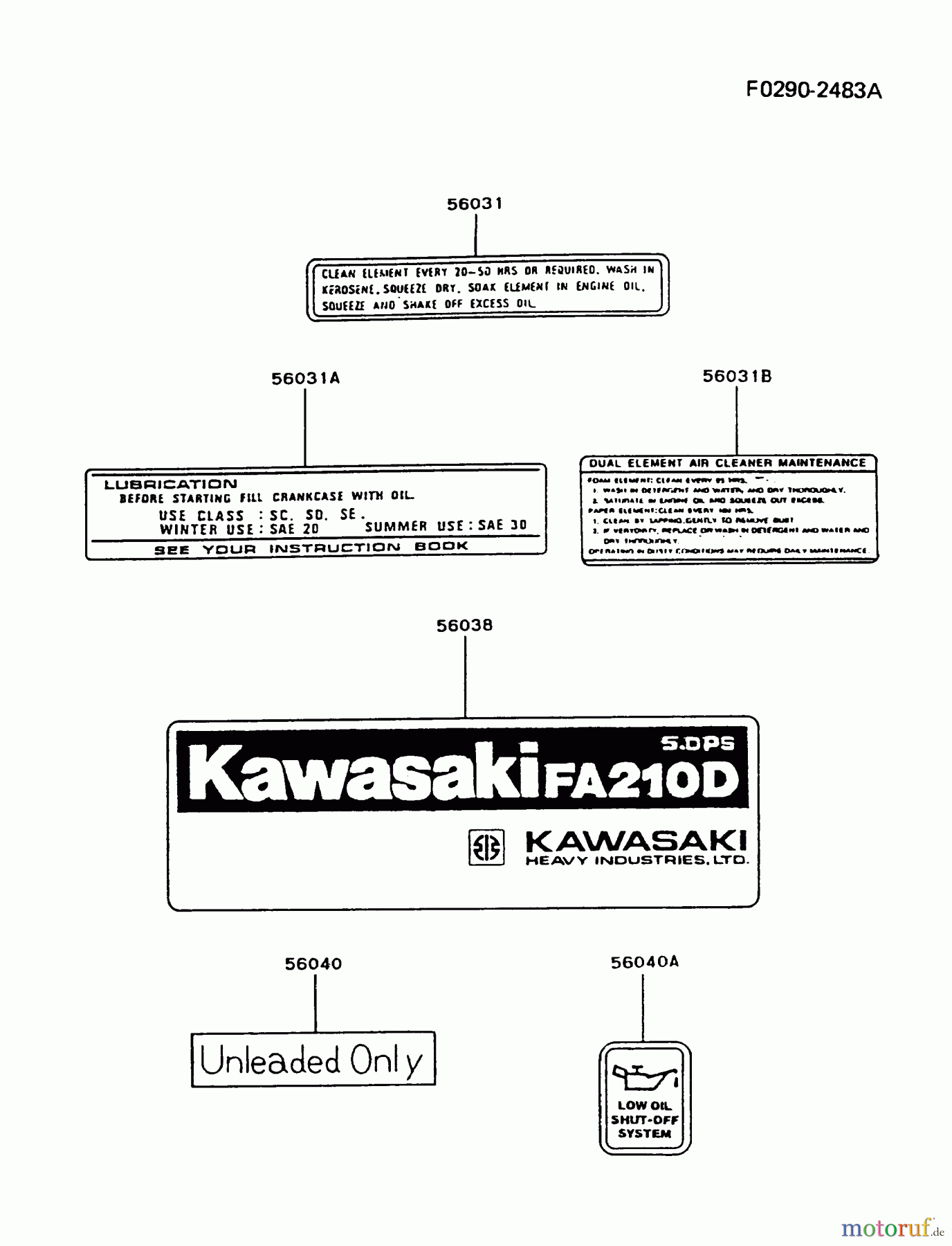  Kawasaki Motoren Motoren, Horizontal FA210D-DS10 - Kawasaki FA210D 4-Stroke Engine LABEL