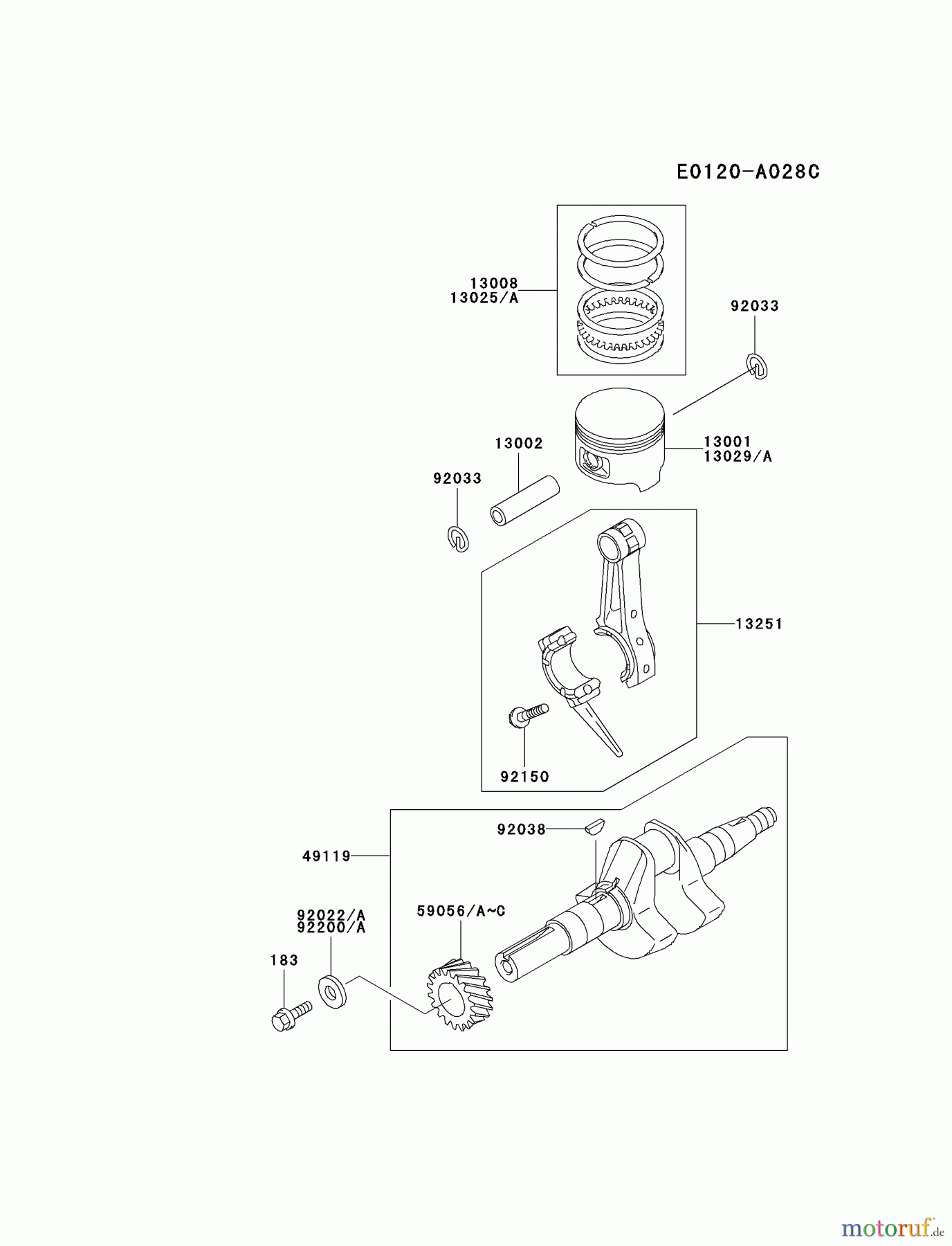  Kawasaki Motoren Motoren, Horizontal FE170D-CS00 - Kawasaki FE170D 4-Stroke Engine PISTON/CRANKSHAFT